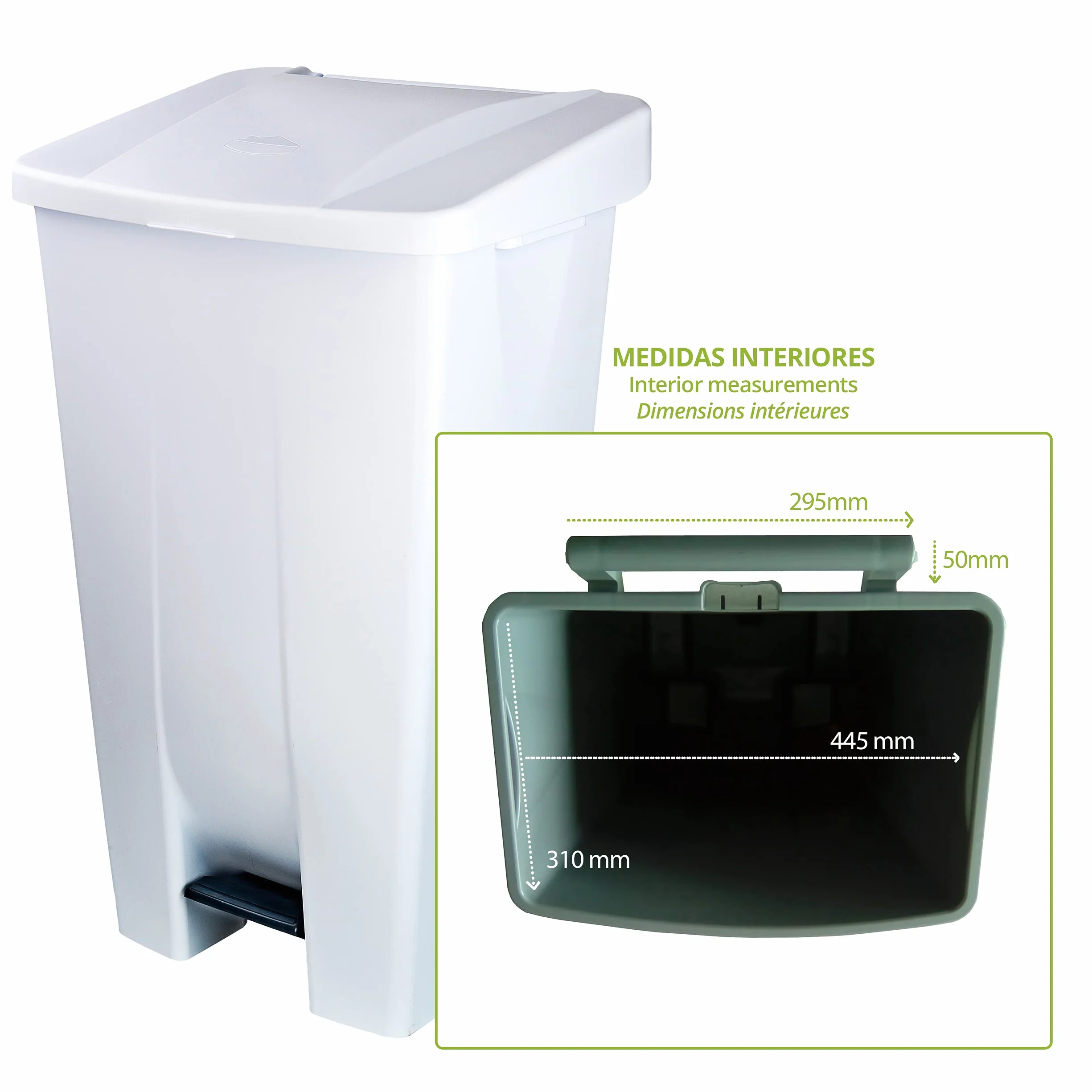 Denox Conteneur sélectif à pédale 120 L Blanc poubelle avec roues poignée ergonomique plastique alimentaire
