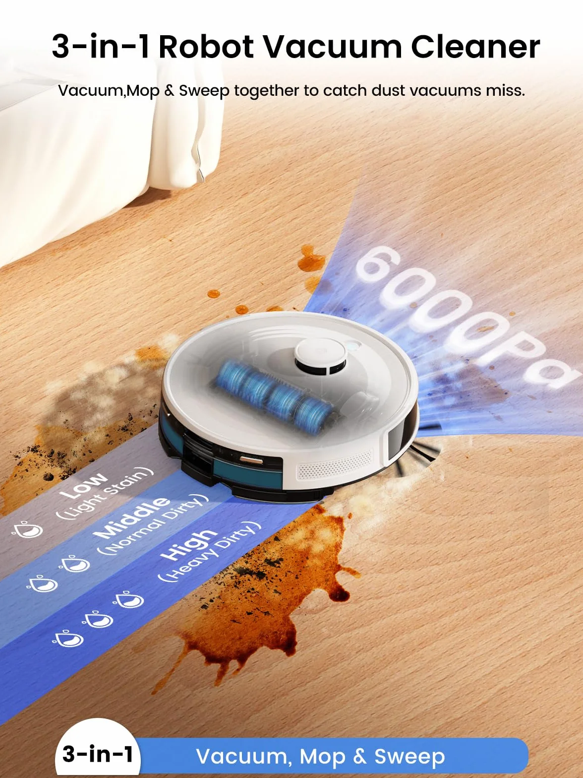 Lefant M2 Plus Aspirateur Robot Laveur avec Station, 6000Pa, Navigation Laser, Évitement d'obstacles PSD