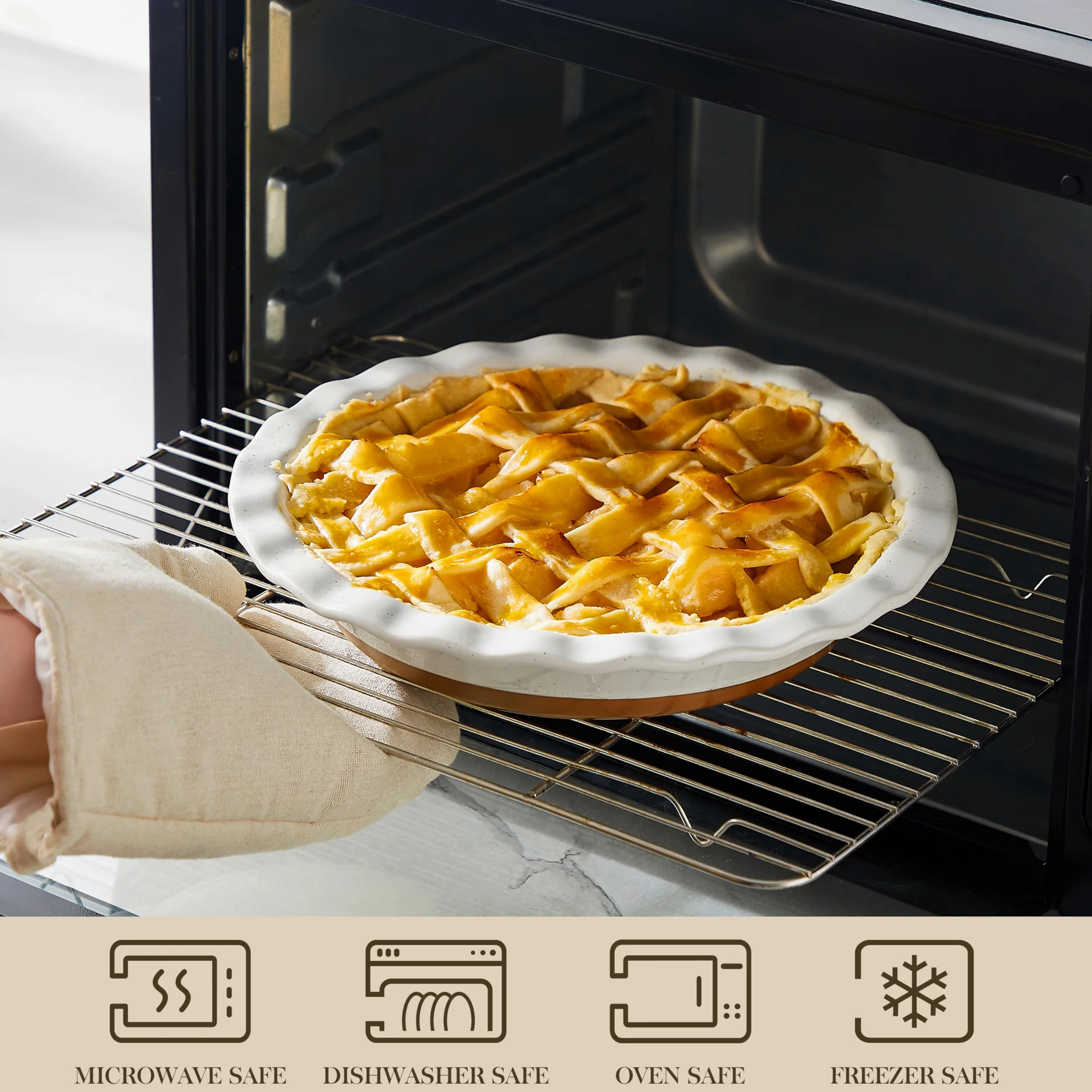 MALACASA Série TARA 1 Pièce Moule à Tarte en Grès | φ 23 cm, 1260 ml | Plat à Tarte avec Motif de Sésame | Passe au Lave-vaisselle | Parfait pour Tartes, Gratins, Gâteaux, Desserts et Lasagnes