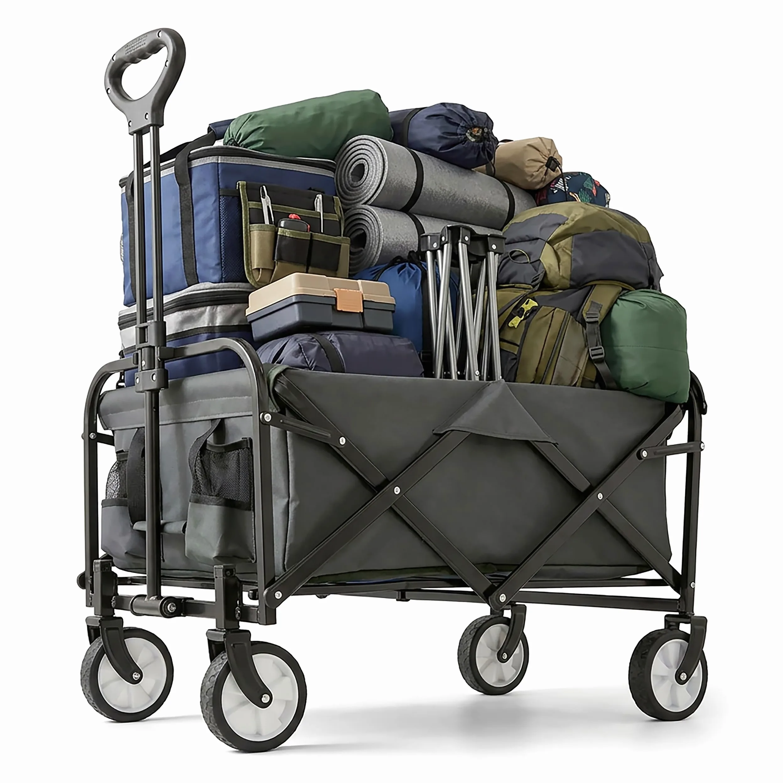 Relaxdays Chariot Pliant 100 kg, poignée télescopique, Tissu Oxford, pour Courses, Camping & Plage, Gris 89x50x72 cm