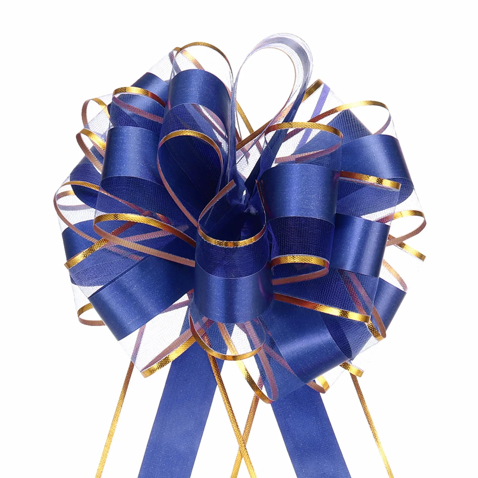 QUARKZMAN Noeud Cadeau 5Pcs 15cm Ruban de Noël Bordure Dorée Organza Bleu