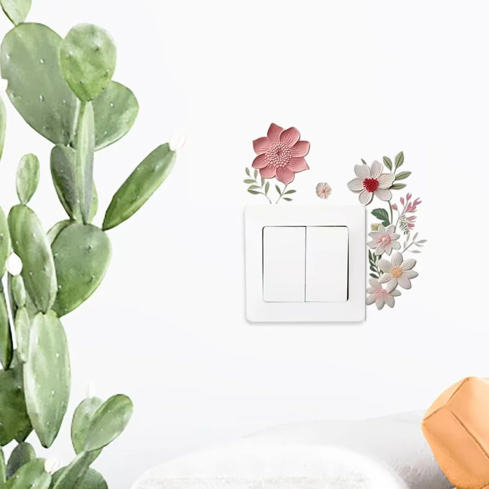 Autocollant Floral PVC Décoration Murale Interrupteur Décoratif 3 Pièces