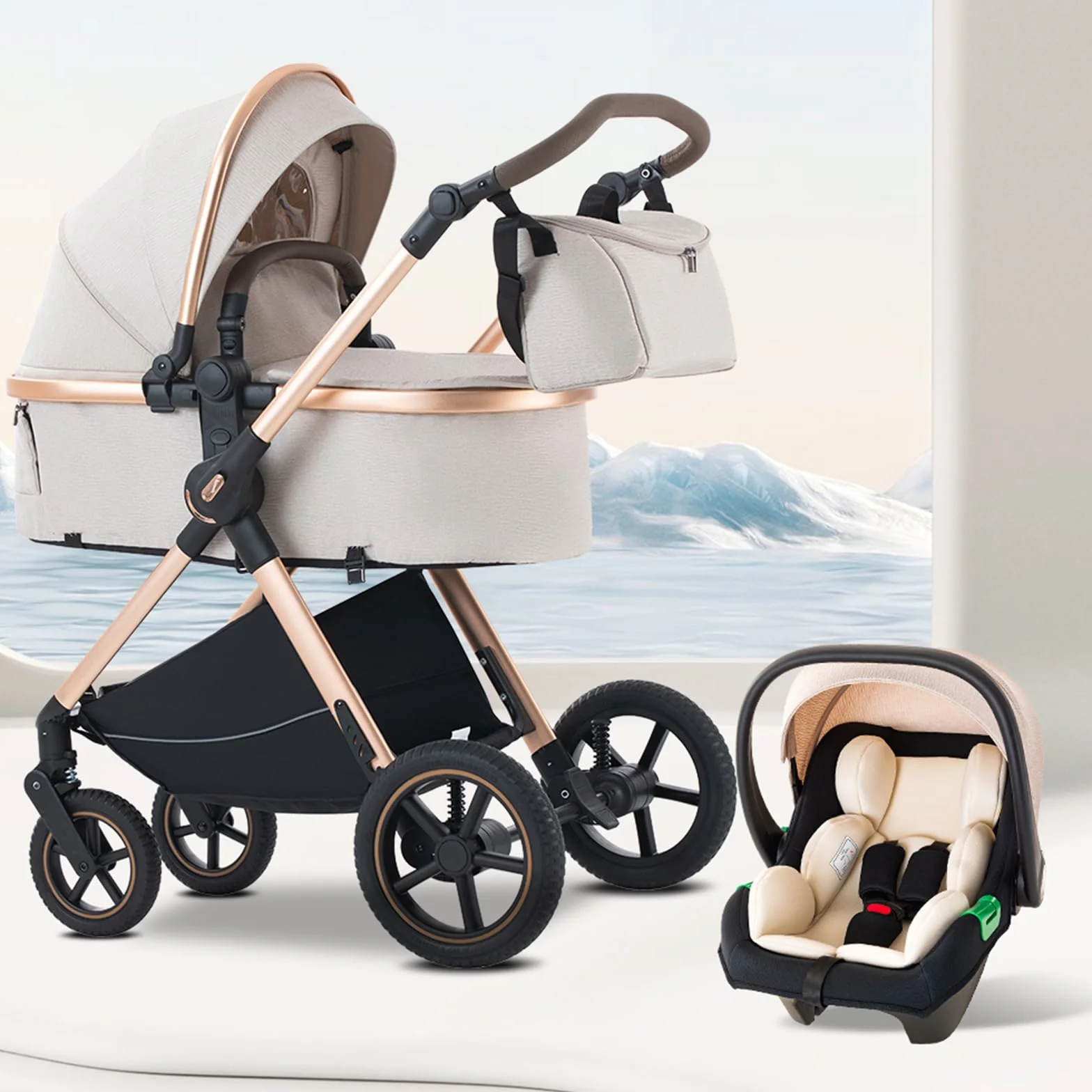 Poussette 3 en 1 Pliant en Aluminium BEBBY D2-RICEWHITE H2-D