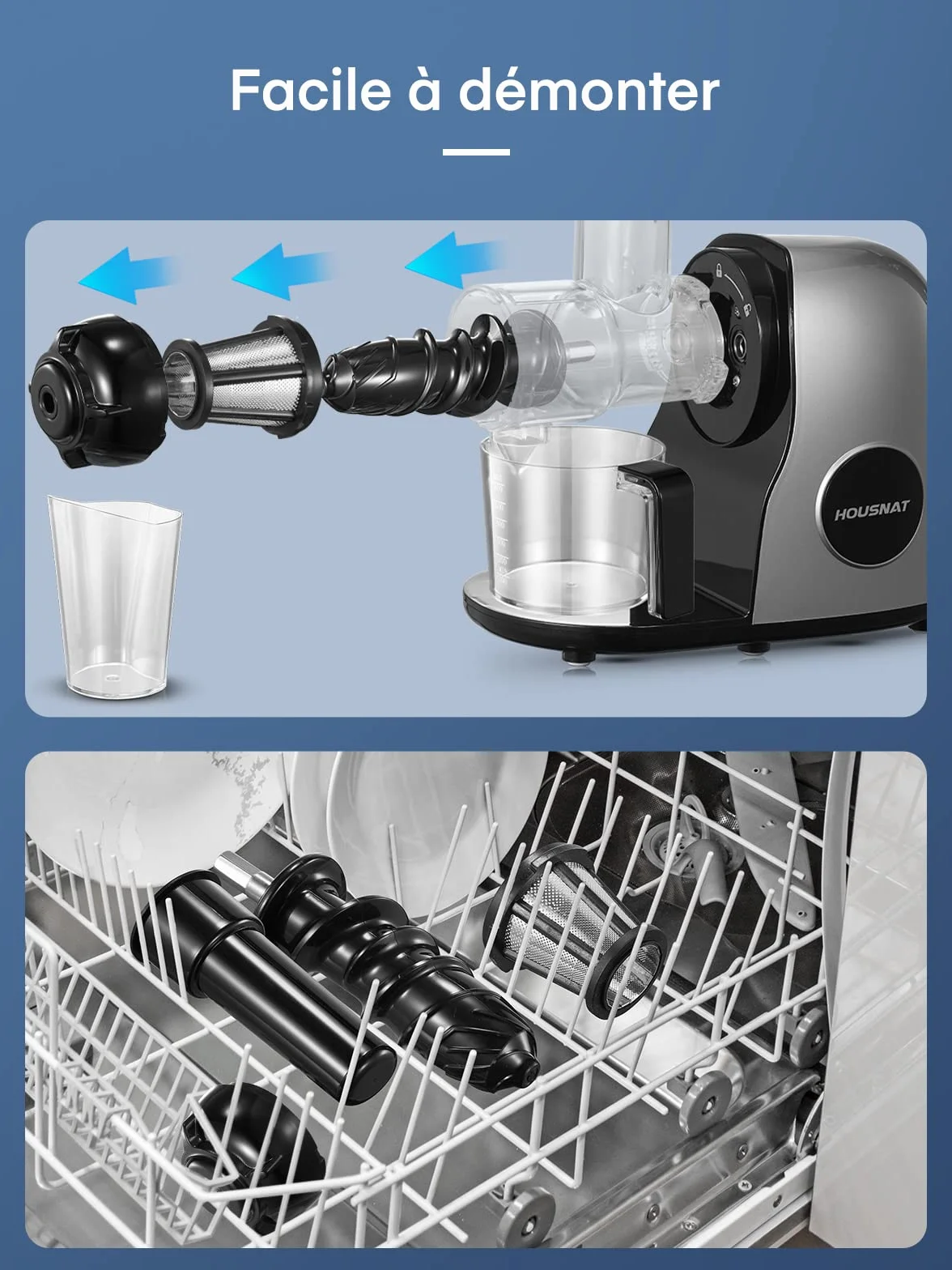 Extracteur de Jus de Fruits et Légumes, Slow Juicer Nutriments Maximaux 90% Pureté, Fonction Inverse