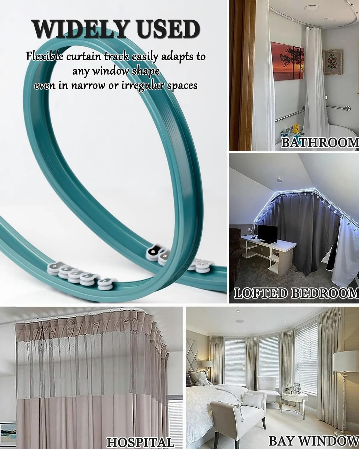 Tringle à rideau double rail en aluminium flexible pour fenêtres droites ou baies vitrées, tringles à rideaux de douche durables et pliables pour une installation facile (couleur : blanc, taille : 1