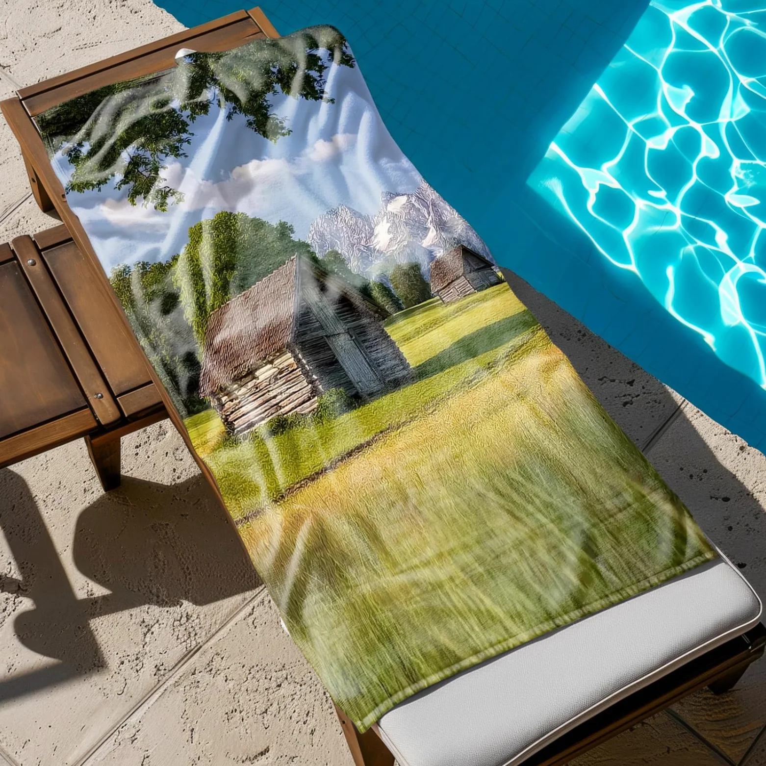 Tapis de Plage XXL Anti Sable Maison en Bois Brown Serviette Piscine Adulte,Natte De Plage Pliable, Voyage Accessoires De Plage Camping,Serviette de Bain Personnalisée