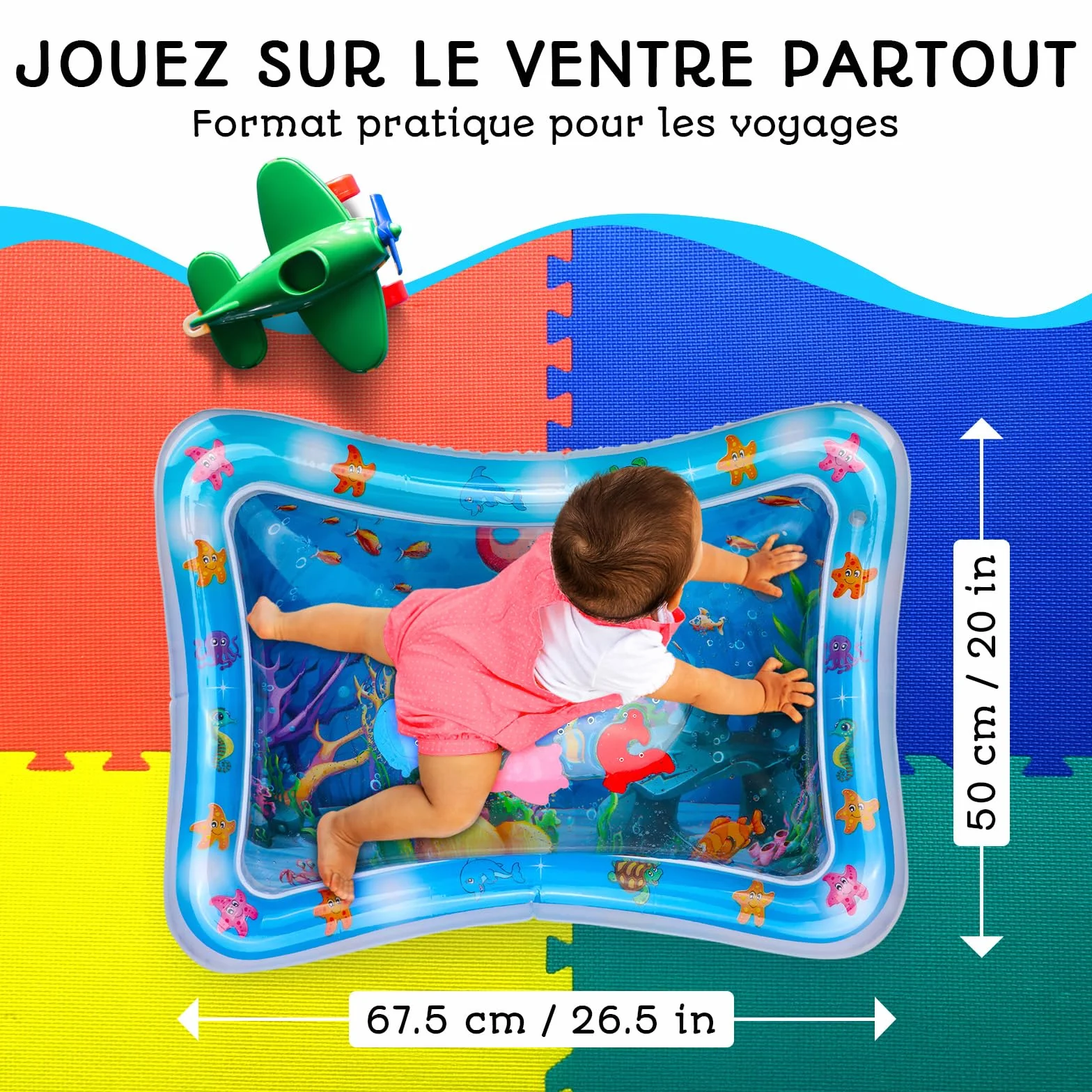 Tapis d’Eau Bébé – Tapis d’Éveil Sensoriel Gonflable sans BPA | Jouet d’Éveil & de Motricité