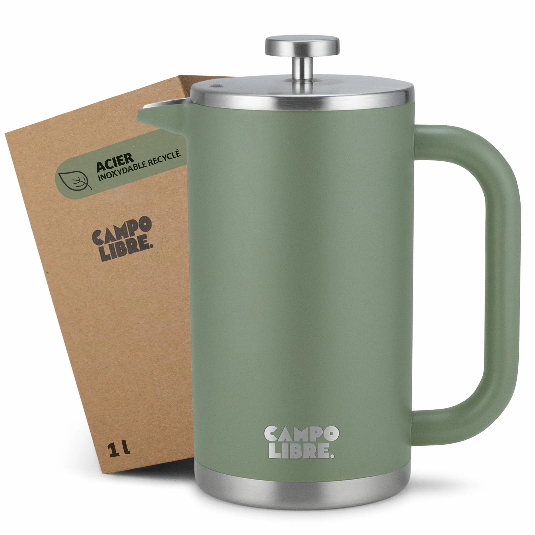 Campo Libre GIORGIO Cafetiere a Piston en Acier Inoxydable Recyclé Double Paroi Isotherme French Press 1000ml 1l