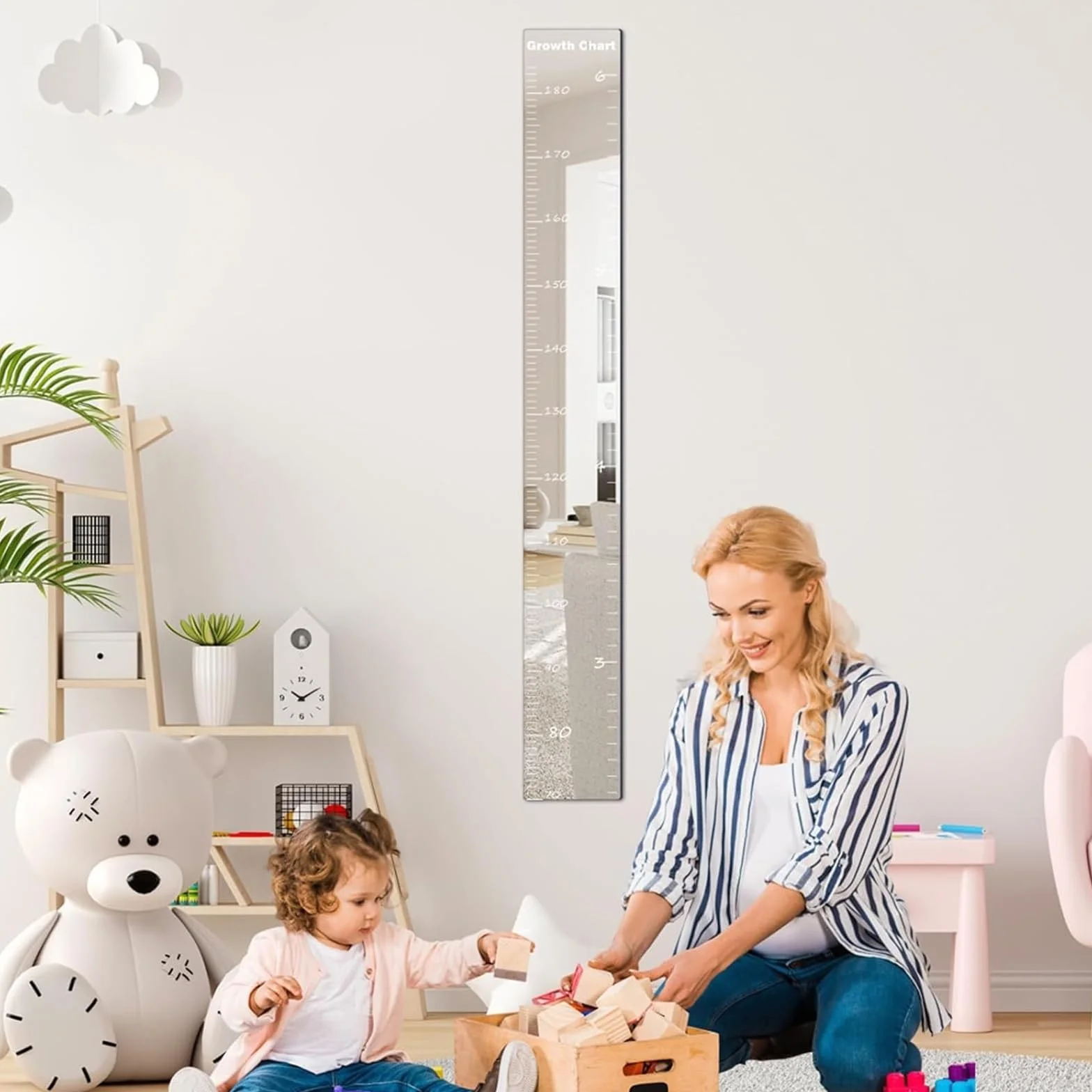 Tableau de croissance miroir puzzle mural avec règle hauteur enfants et autocollants marquage