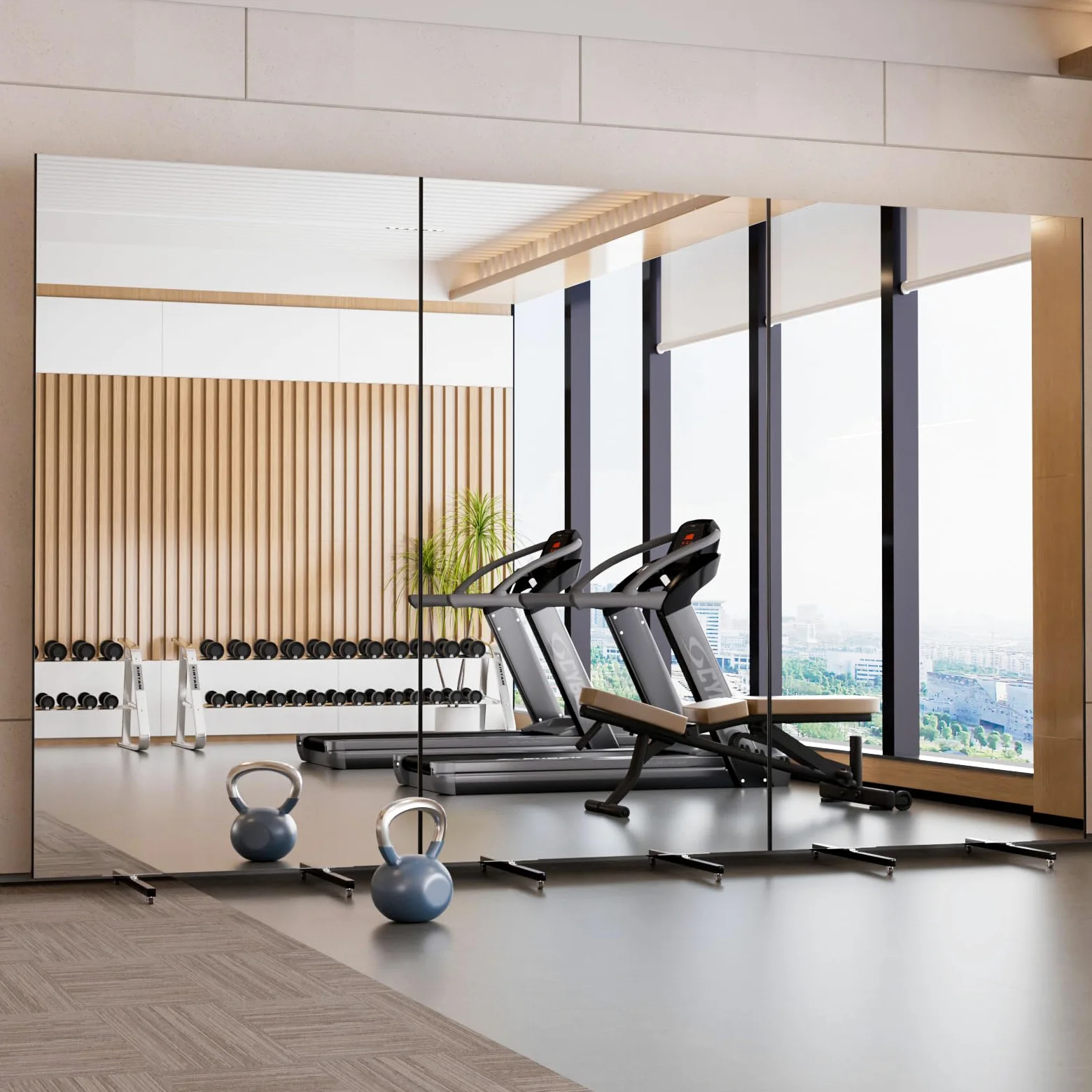 brisafe Miroir intégral sans verre - 180 x 100 cm - Rotatif - Incassable - Noir | Miroir sur pied léger avec roulettes, mobile ; pour salle de gym, salle de danse, yoga, boutique et gym à domicile