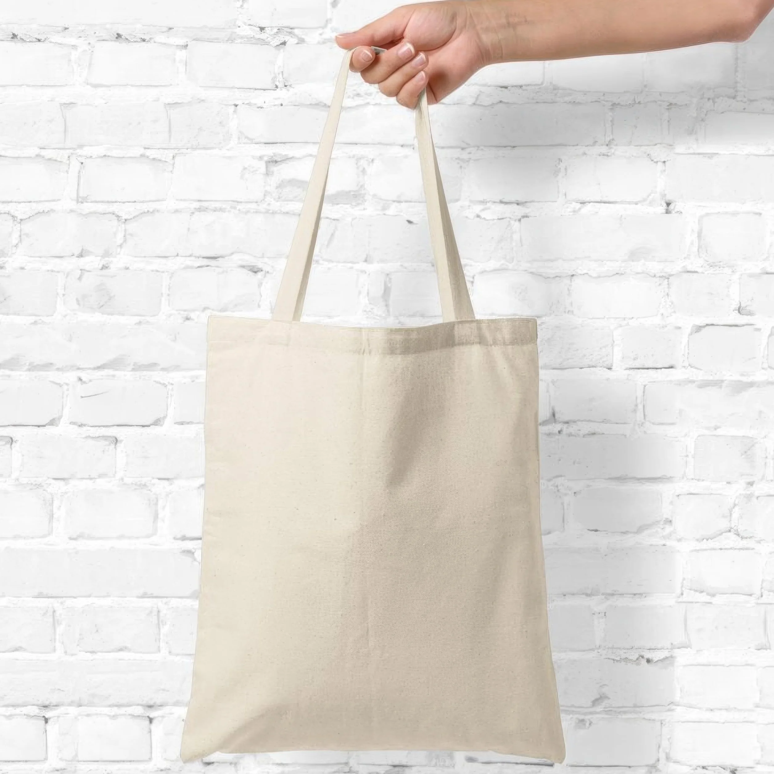 Sac en coton à peindre non imprimé 38 x 42 cm Tote Bag avec deux poignées longues Sacs de courses