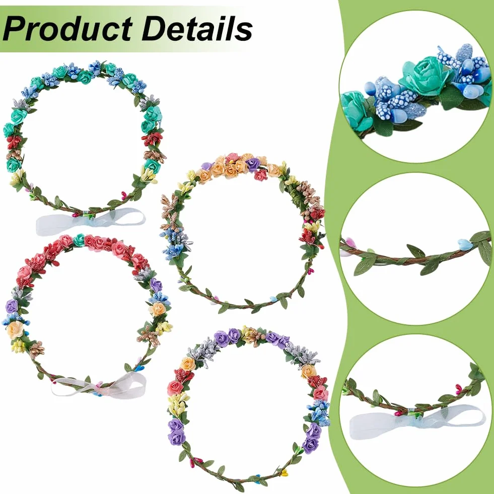 INFUNLY Lot de 12 couronnes de fleurs à faire soi-même pour bricoler bandeaux et bracelets