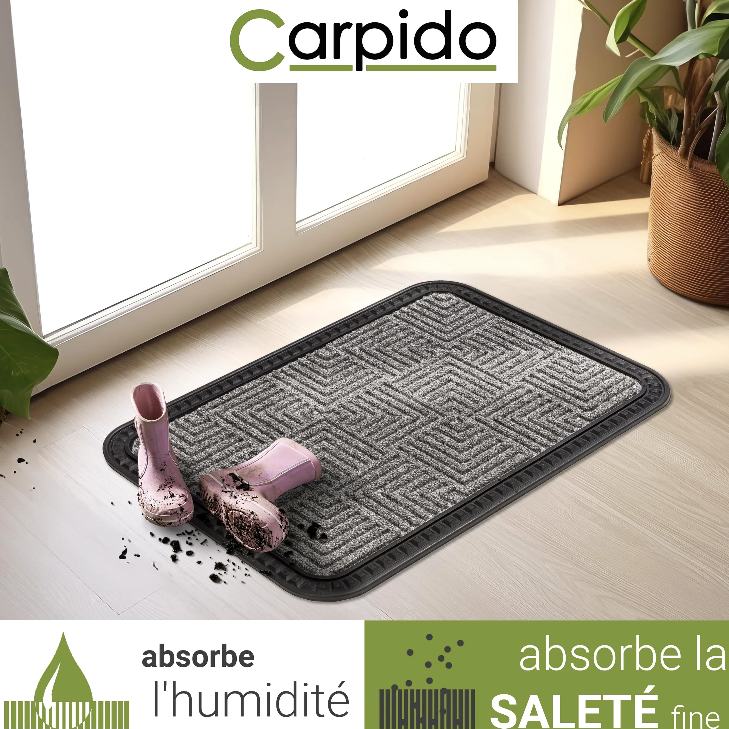 Carpido Paillasson Extérieur & Intérieur - Set de 2 50x80 cm - Argent Motif - Tapis de Porte antidérapant - Tapis de propreté résistant - extérieur Marches