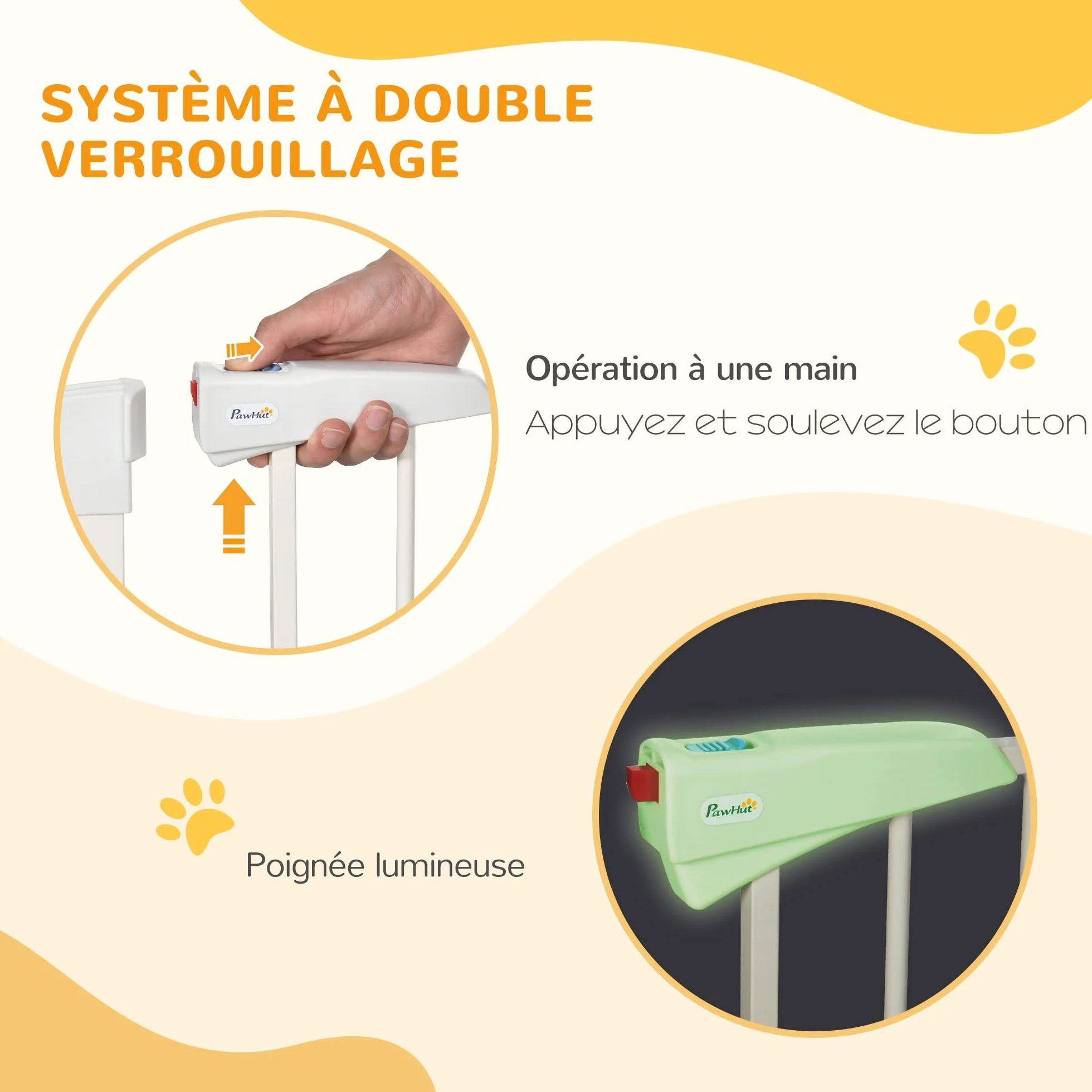 PawHut Barrière de sécurité pour Chien Extensible 76-103 cm, Hauteur 77 cm, sans perçage, Double Verrouillage, Blanc