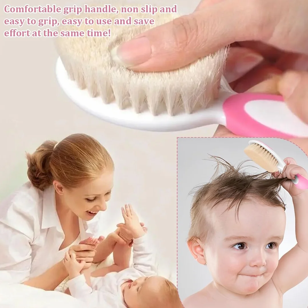 Ensemble Brosse à Cheveux et Peigne pour Bébé, Brosse à Poils Naturels Doux, Manche Antidérapant, Cadeau de Naissance