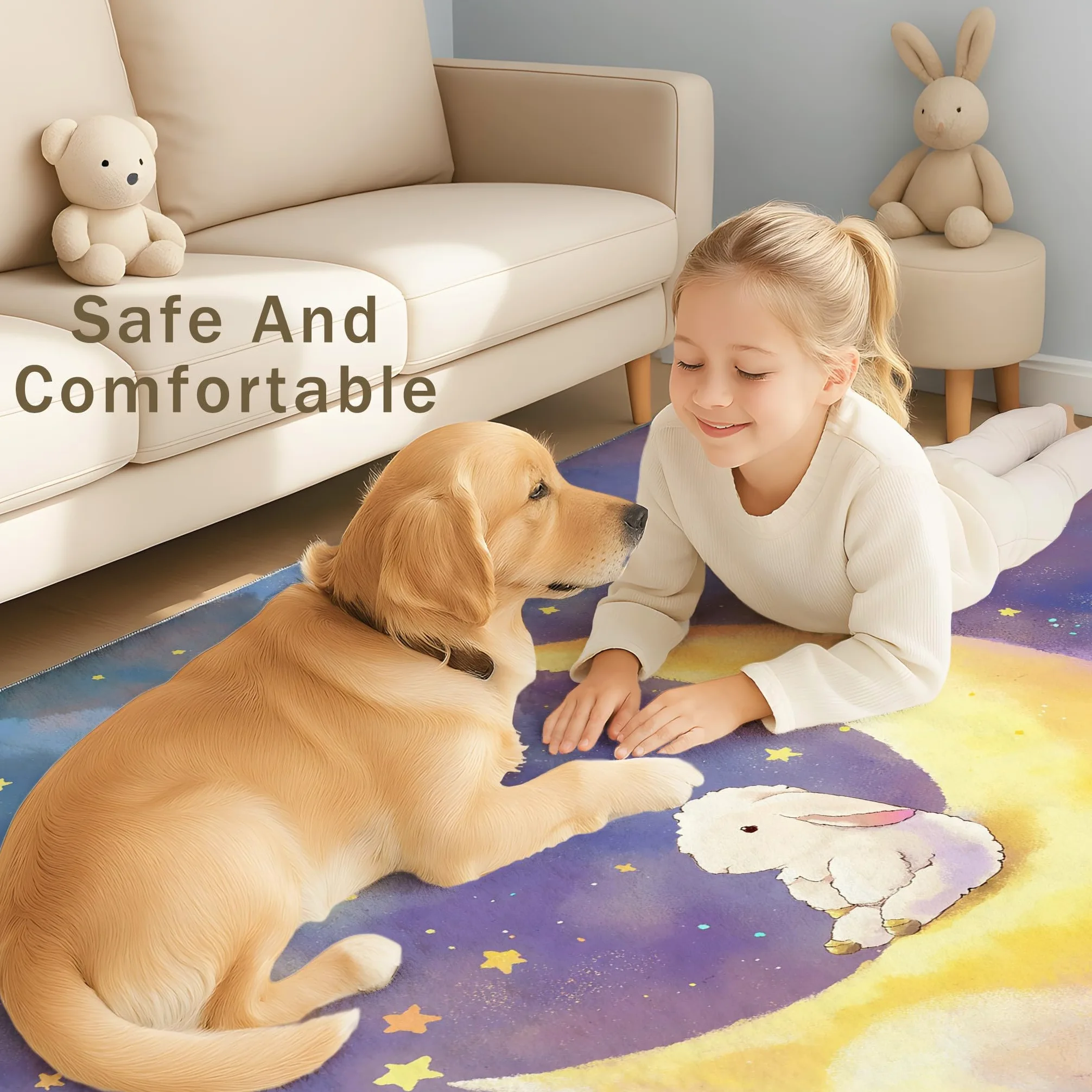 Générique Tapis de Onirique Animal Ciel Étoilé Dessin Animé Garçons Filles Adolescents Tapis de Lune Agneau Antidérapant Flanelle Tapiss pour Salon Chambre à Coucher Chambre d'enfant 90 x 150 cm