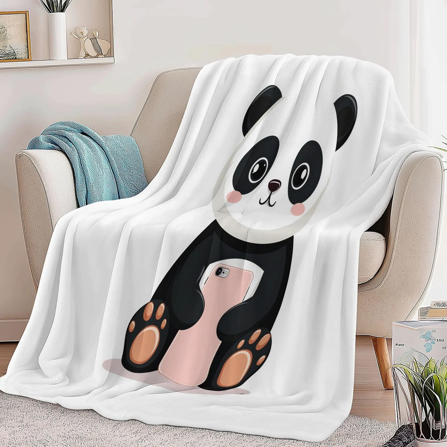 Couvertures Plaids 220 x 240 cm Panda De Dessin Animé Plaid Polaire Couvertures, Blanc Douce et Chaude Plaid Jeté de Canapé Flanelle Couverture Bébé Bureau Sieste Couverture