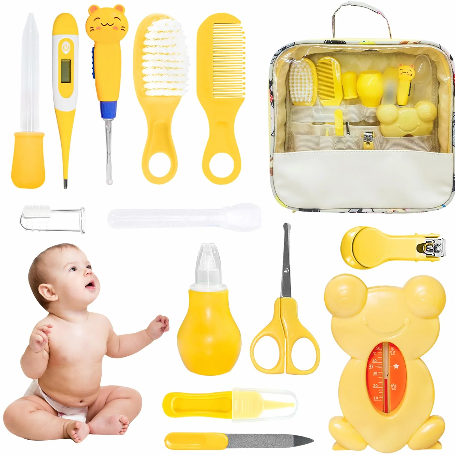HyAdierTech Trousse de Soin Bébé Set Naissance Kit 13 Pièces (Jaune)