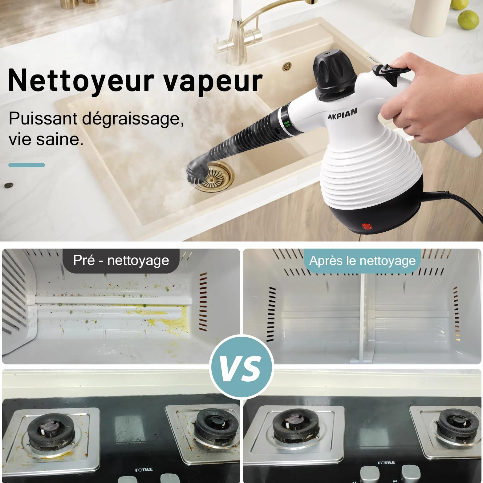Nettoyeur vapeur manuel 1050 W multifonction avec kit 10 pièces pour joints carrelage, cuisinière, fenêtre
