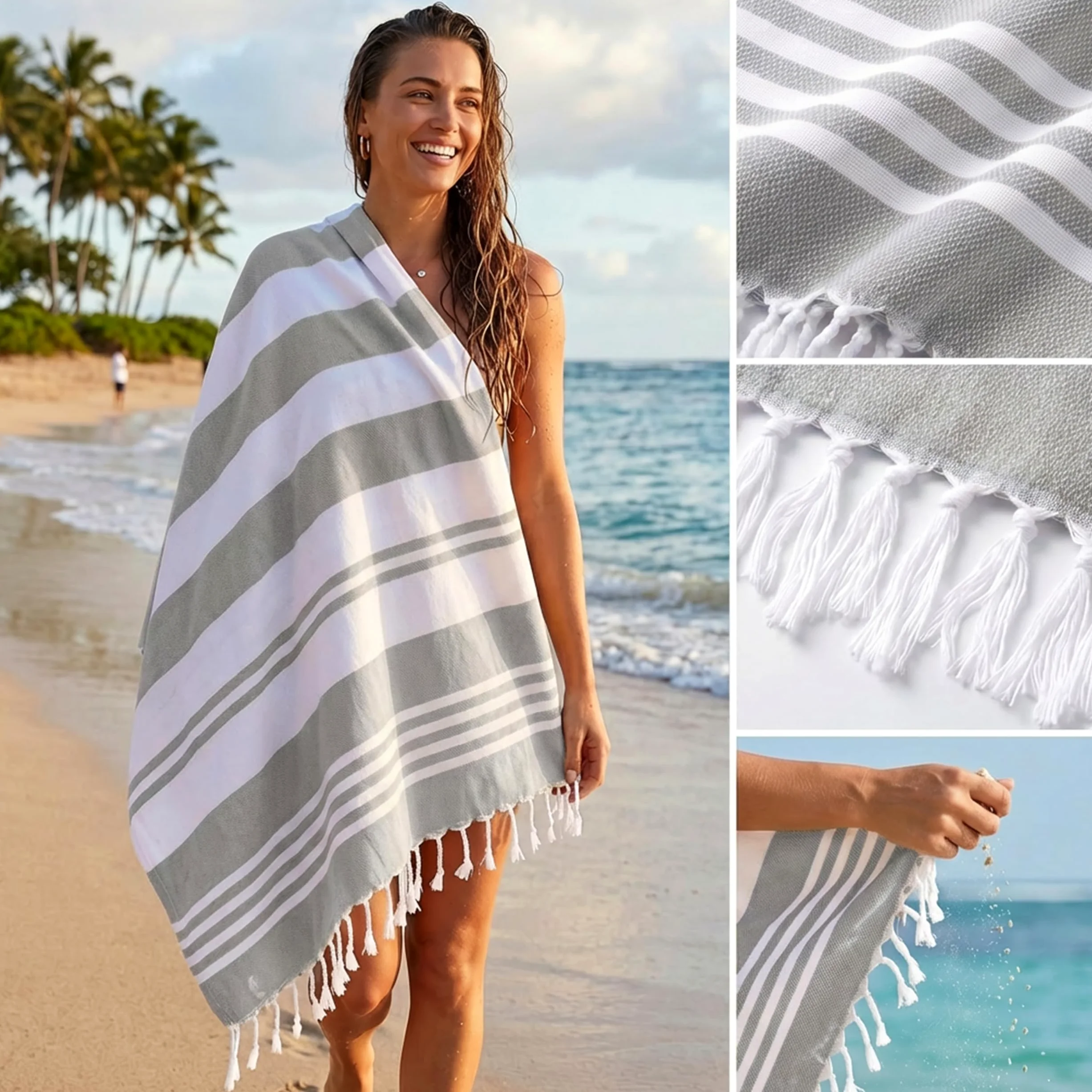 Utopia Towels Peshtemal Lot de 4 Serviettes de Plage Turques 100% Coton résistantes au Sable, légères, à séchage Rapide, pré-lavées, Grandes Tailles, (100 x 183 cm), Gris Frais
