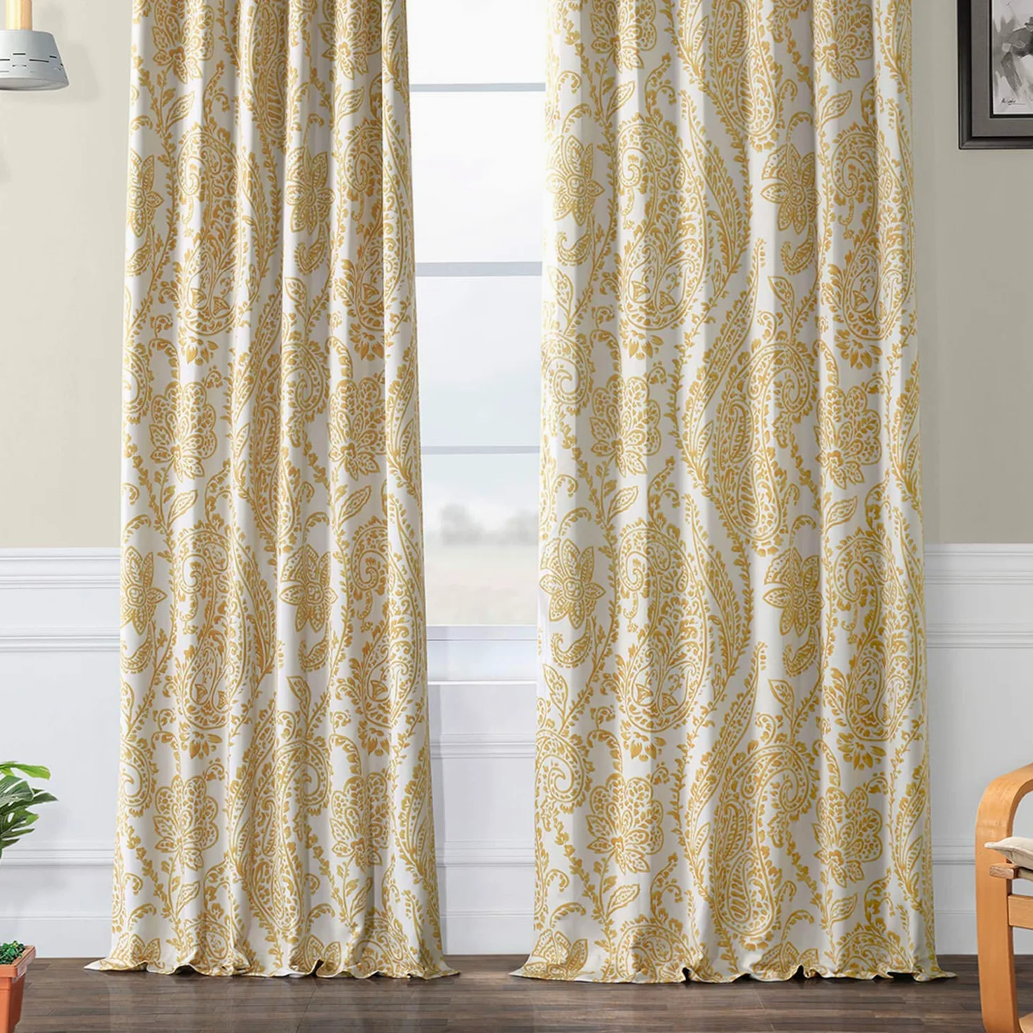 HPD Half Price Drapes BOCH-KC16072C-96 Rideaux occultants imprimés pour Chambre à Coucher et Salon, 127 x 243,8 cm (1 Panneau), Tea Time, Jaune doré