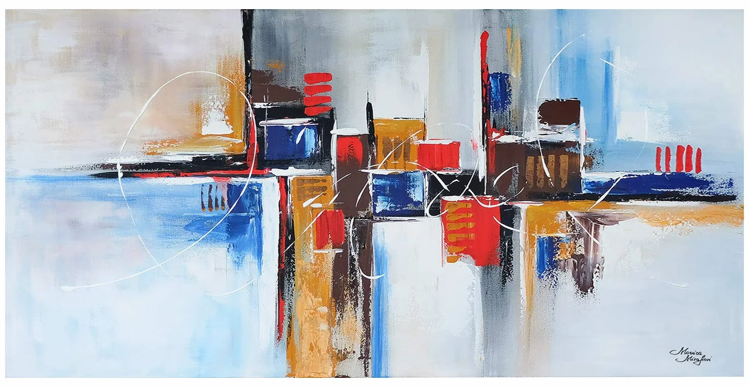 Tableau Peint à la Main 140x70 cm Toile sur Cadre en Bois Moderne