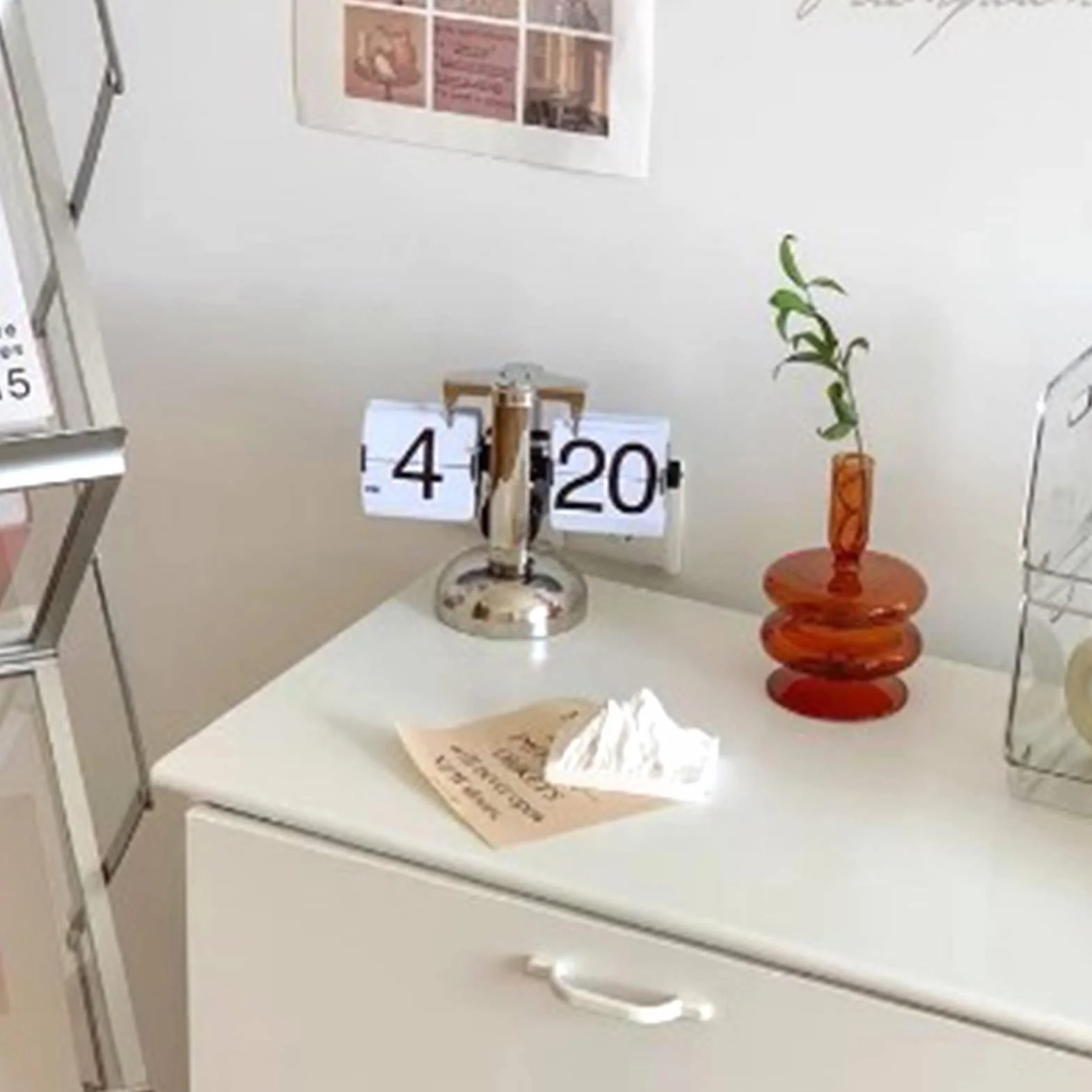 Flip Clock Horloge De Bureau à Rabat Rétro Numérique Mécanique à Bascule Auto Blanc