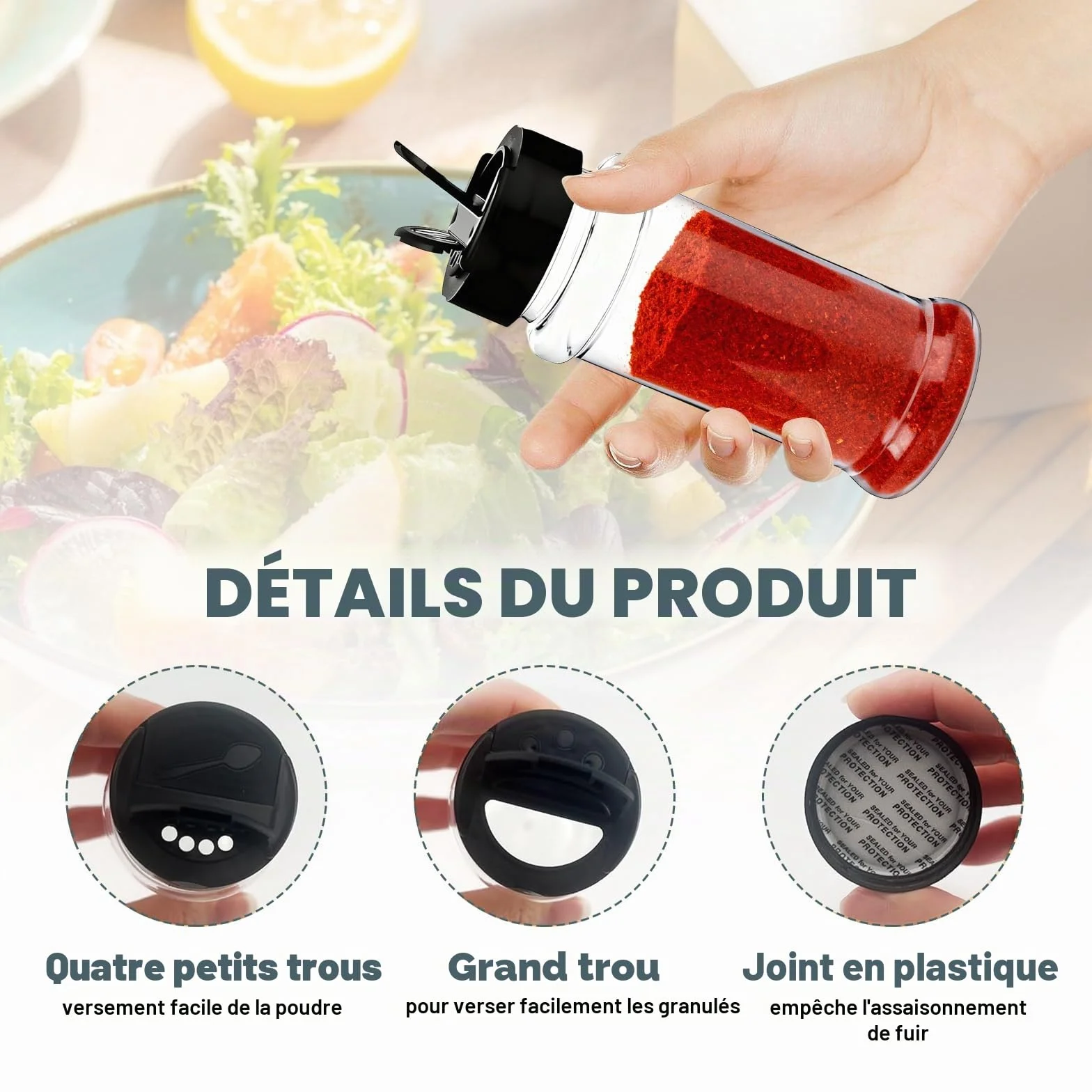 Pots à épices 100ml hermétiques en plastique lot de 10