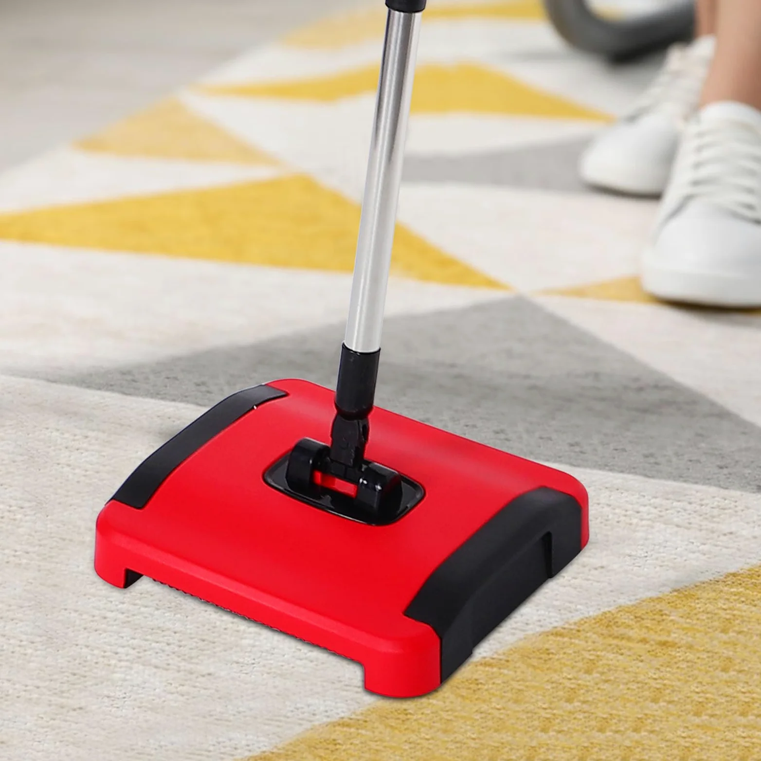 ibasenice Balai Poussoir Manuel sans Fil pour Maison, Nettoyeur de Tapis avec Brosses Rotatives en Pp et Acier Inoxydable, pour Sols Carrelés et Poussière