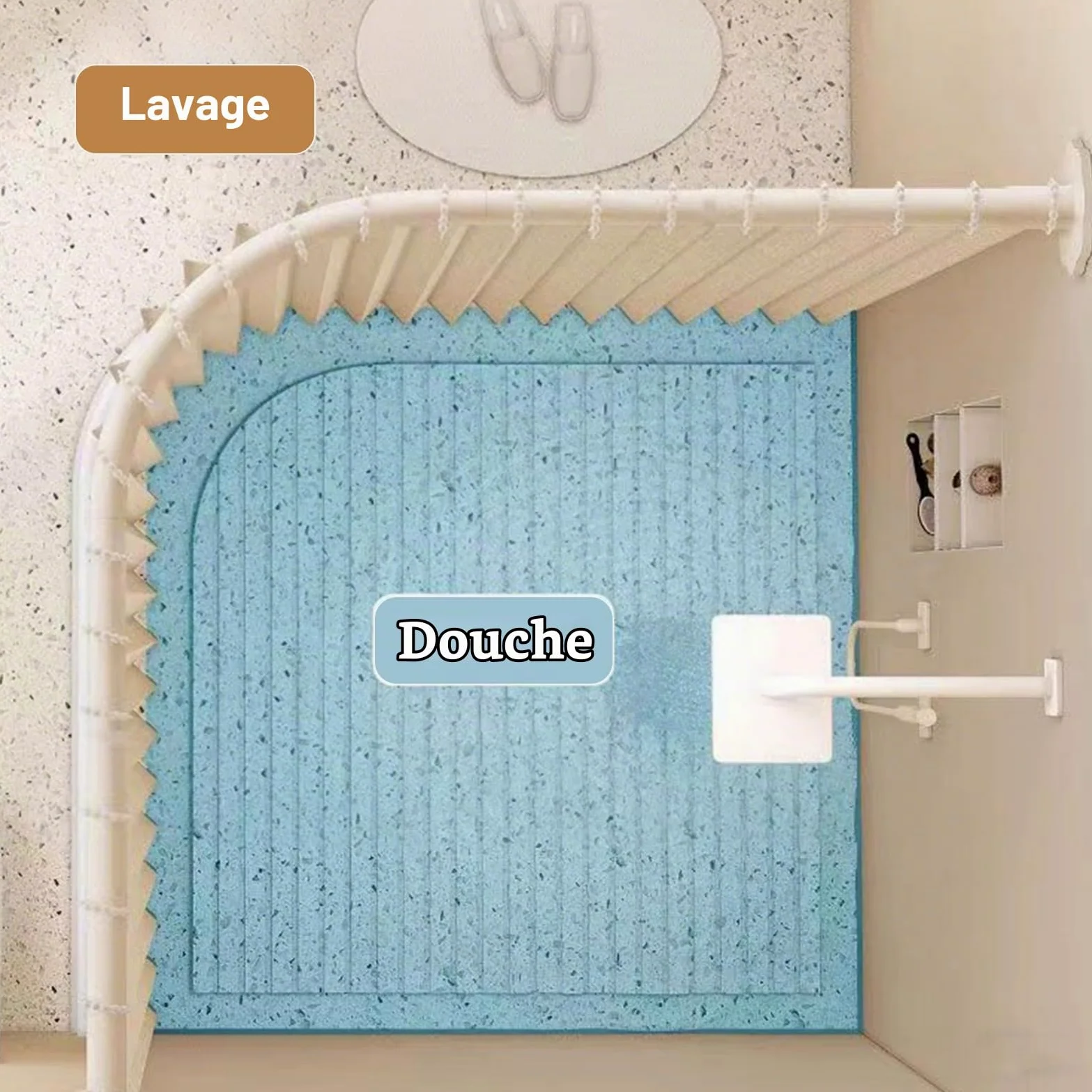 Rideau de Douche Anti Moisissure en Tissu, Beige, 240x200cm | Imperméable Lavable avec Crochets, Rideau de Douche d'angle Pliable Aimantée pour Salle de Bain, 230 g/m²