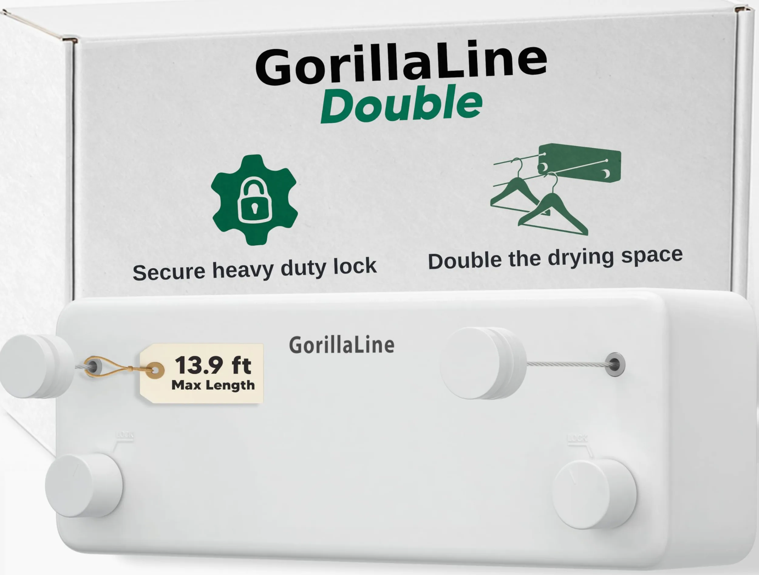 GorillaLine Corde à Linge rétractable pour intérieur et extérieur – Corde à Linge Robuste – Séchoir Mural – Séchage à l'air Libre