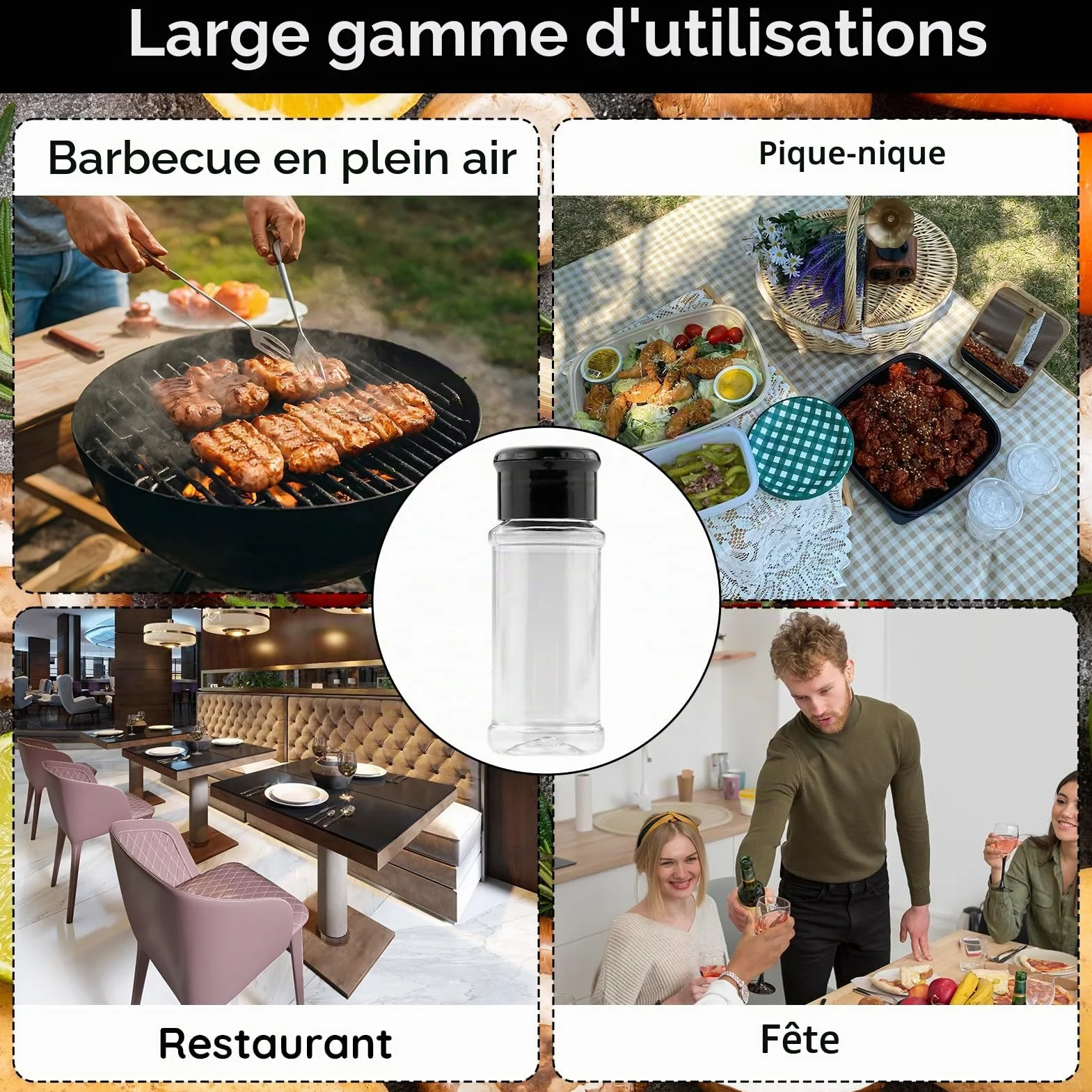 Lot de 8 Pots à Épices Plastique avec Étiquette 100ML - Bocaux Rangement Cuisine