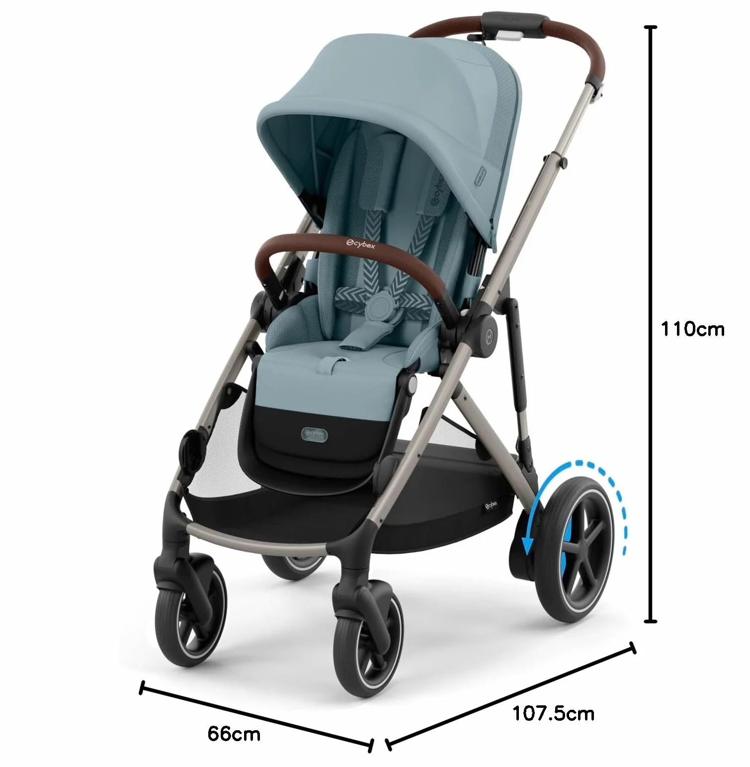 CYBEX Poussette Gold e-GAZELLE S, de la naissance à 4 ans, max. 22 kg, système tout-en-1 avec propulsion électrique, Bleu orageux