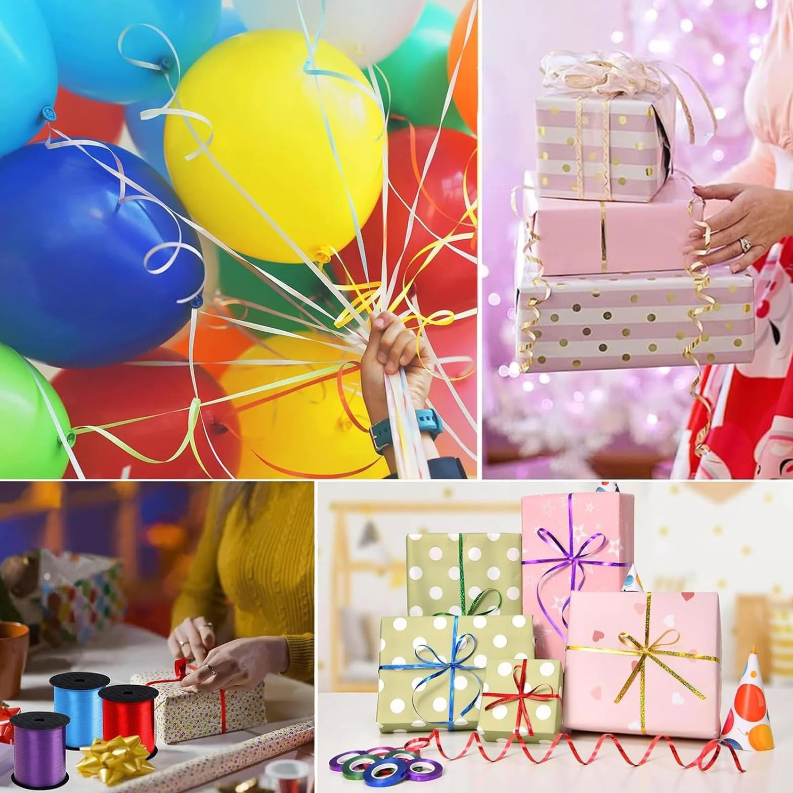 Ruban Argent Ballon Ficelle 500 Yard Cadeau Rubans Brillant Curling pour Décoration Mariage Anniversaire