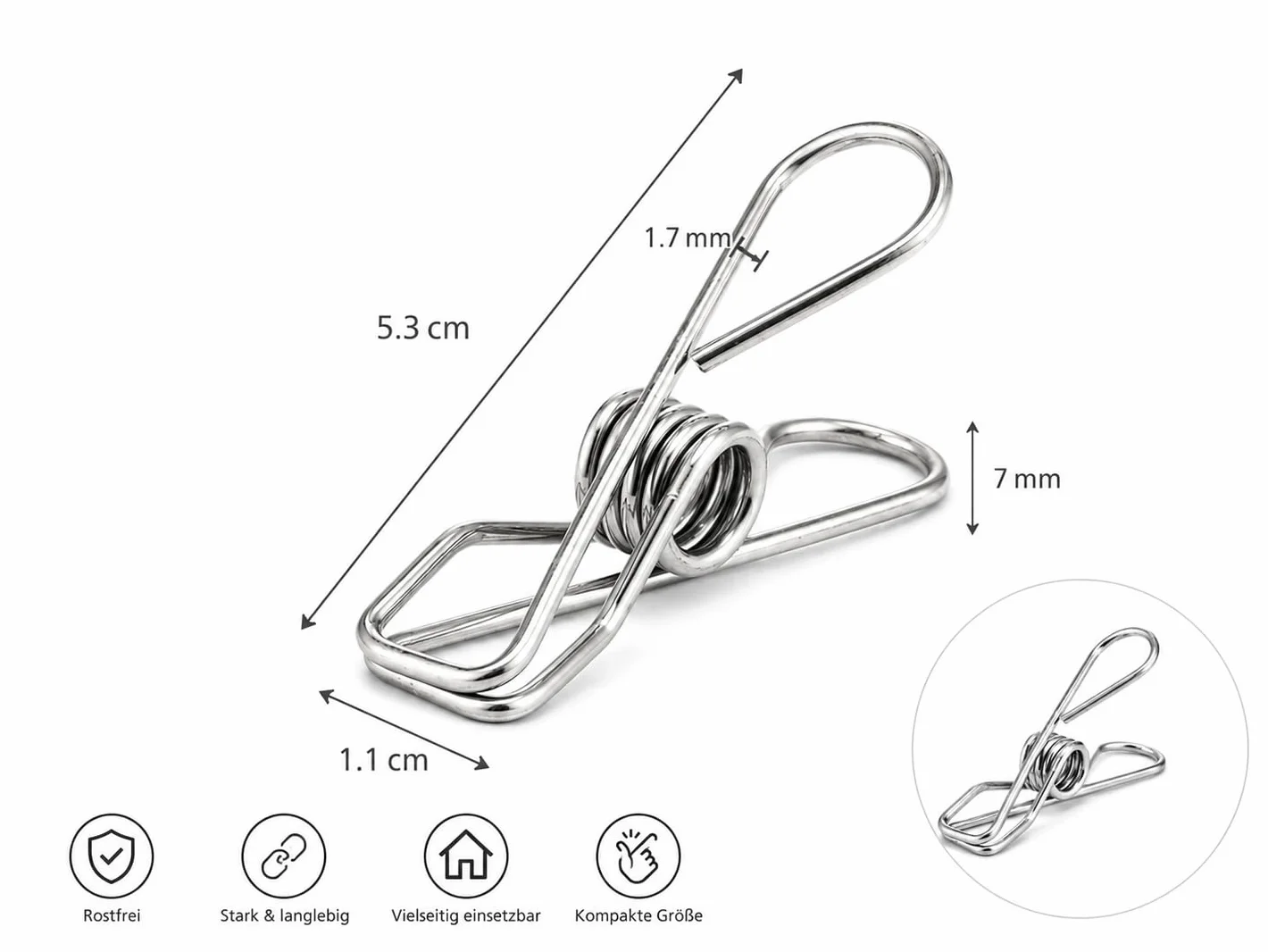 Lot de 200 pinces à linge en acier inoxydable - Pinces en métal inoxydable pour cordes à linge, serviettes, chaussettes, camping, ménage, restauration, pinces à notes, clips de fixation, coupe-vent