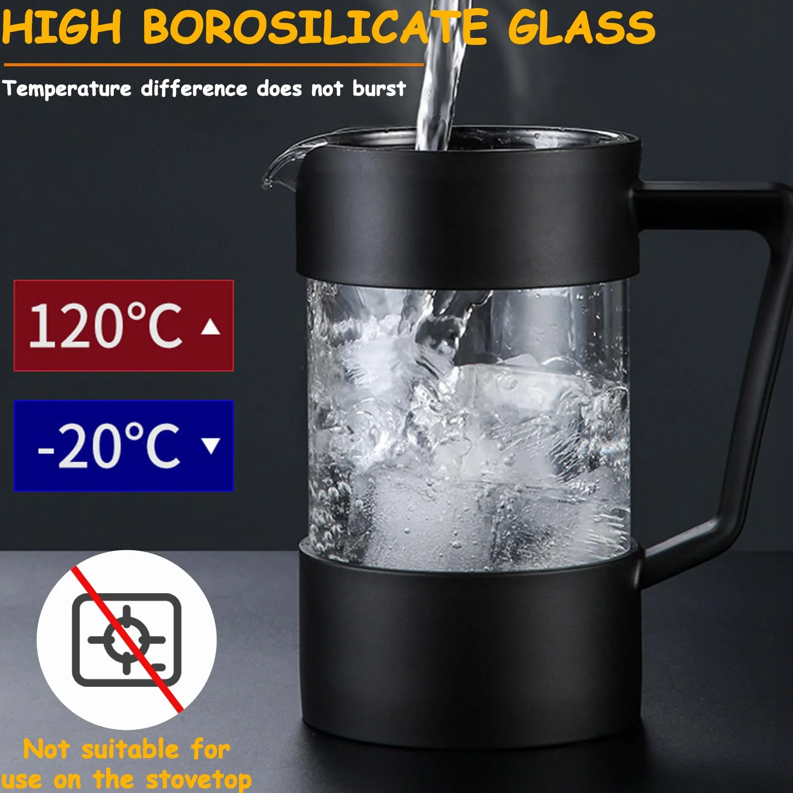 Cafetière à Piston French Press 1000 ml Verre Borosilicate Triple Filtres Acier Inoxydable Noir