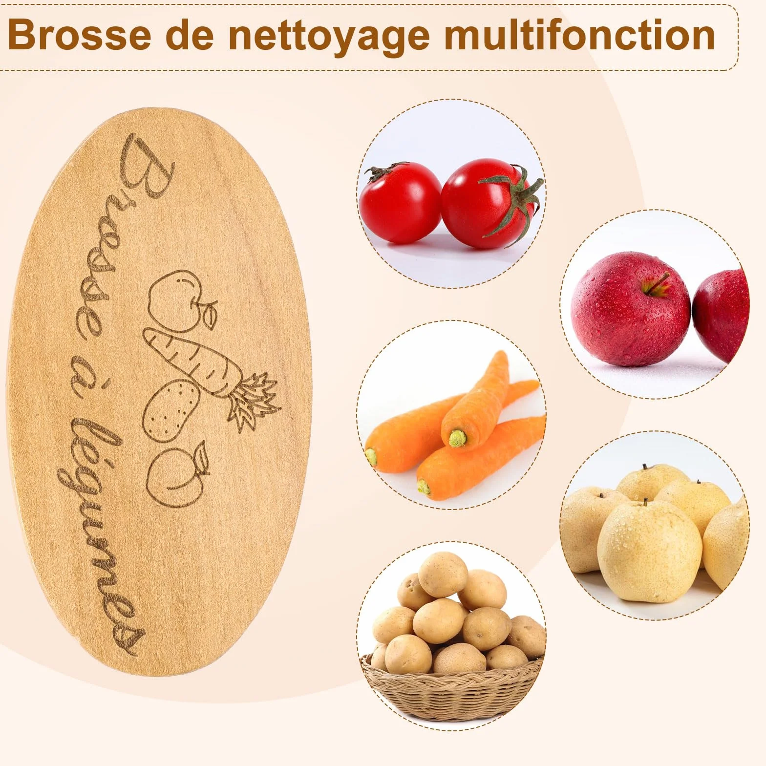 AUGSUN Brosse à Légumes, Brosses à Récurer pour Plats Fruits et Légumes, Brosse de Nettoyage Cuisine