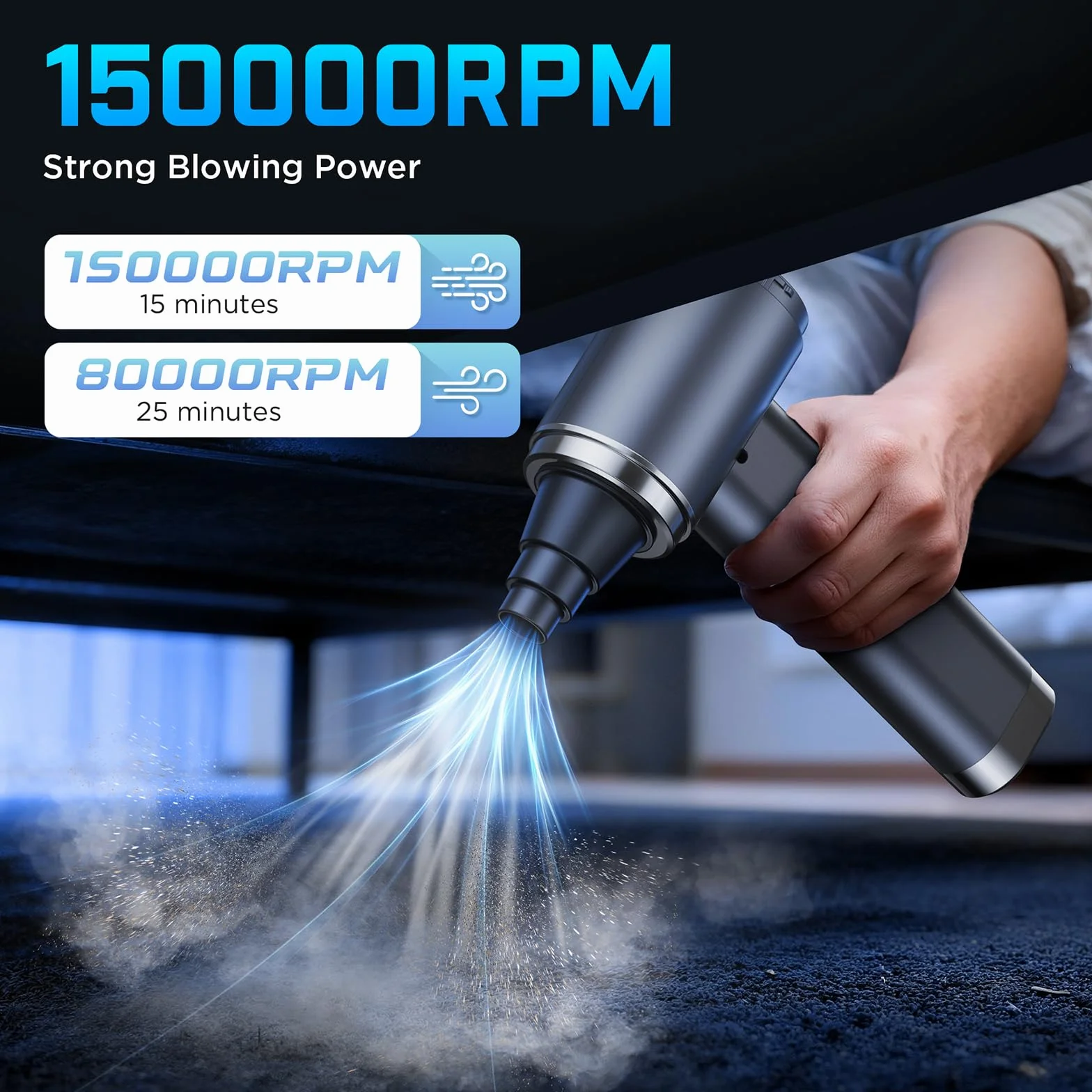 Aspirateur Voiture Puissant 4-en-1 25000Pa Sans Fil Moteur Brushless 2 Vitesses 6000mAh 150000 RPM Souffleur Air Comprimé