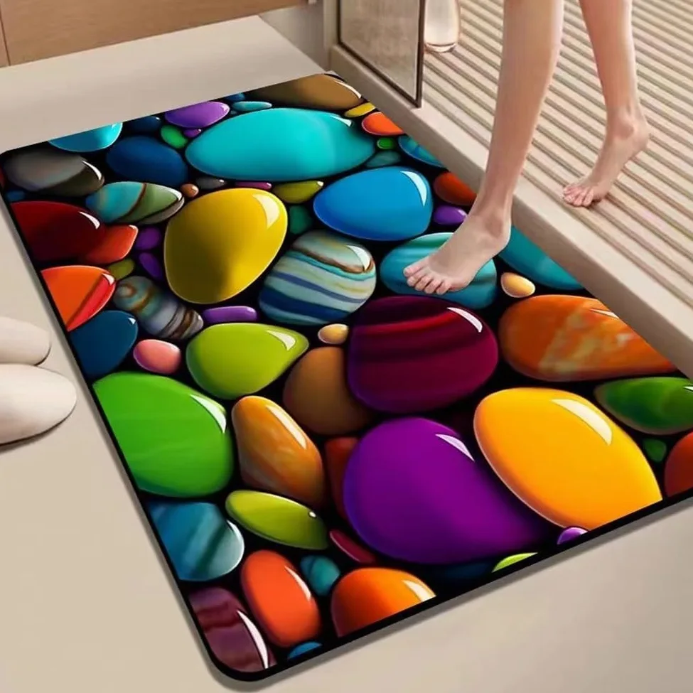 Tapis de bain en terre de diatomée 3D motif galets absorbants antidérapants à séchage rapide 40 x 30 cm (2 40 x 60 cm)