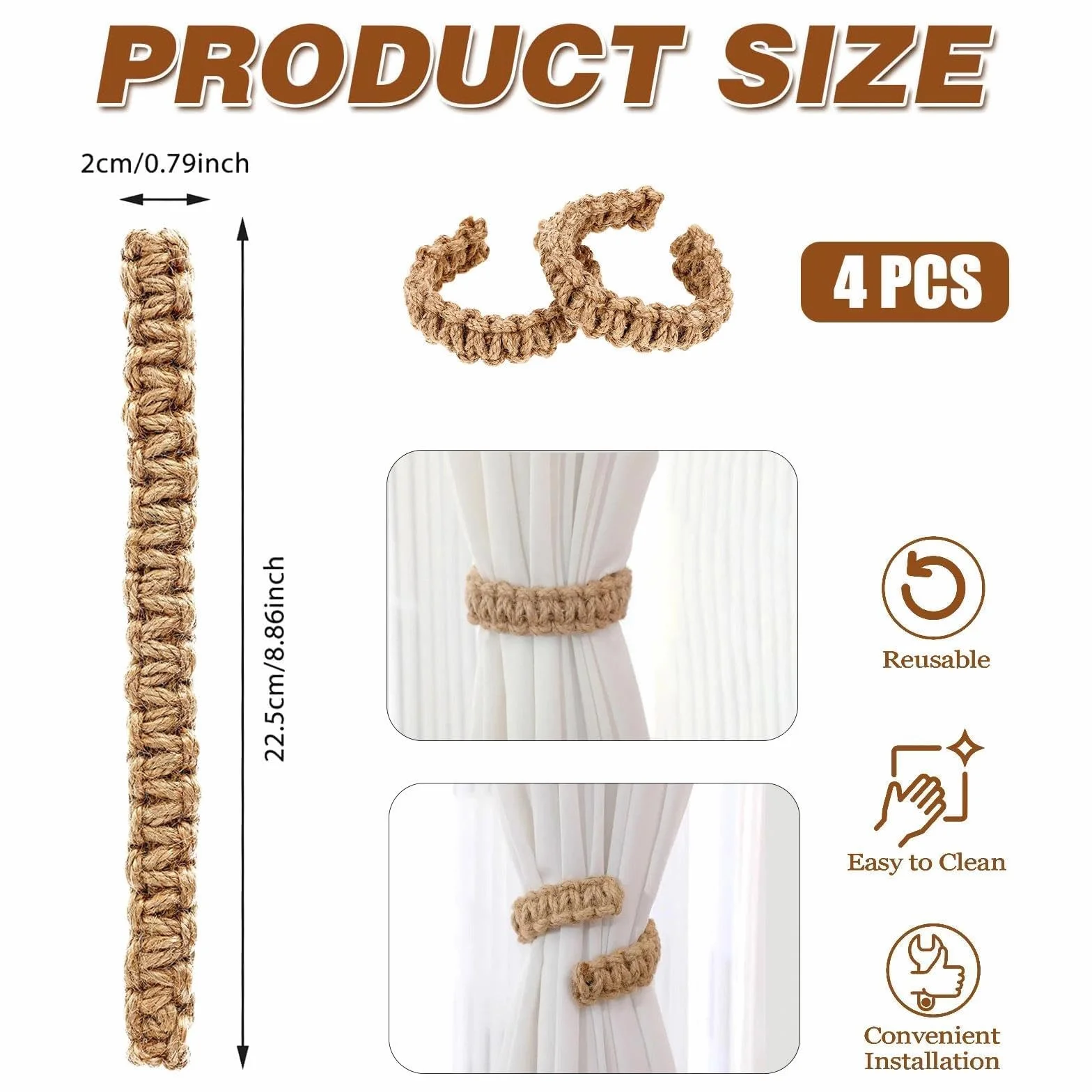 Crochets de Rideaux tressés bohèmes Lot de 4 Accessoires décoratifs Maison Chambre à Coucher