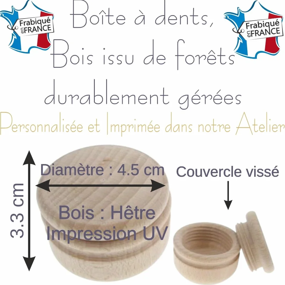 Boite à Dents de Lait en bois Personnalisée avec Prénom - Fabrication française - Cadeau de naissance Fille