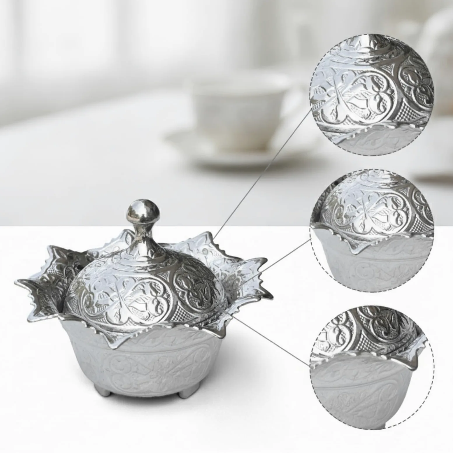 Boîte à Sucre Turque Gaufré Sucrier avec Couvercle Vintage Récipient pour Collectionneurs, Extra Large Et Épais