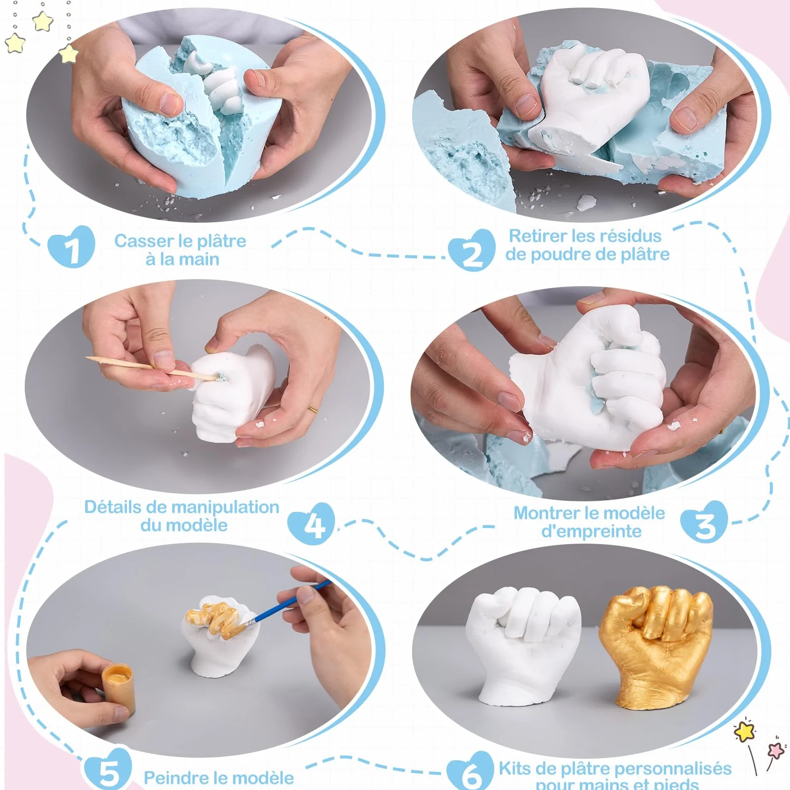 Taricor Kit de Moulage de Main Empreinte Bebe 3D Non Toxique avec Alginate et Poudre de Moulage