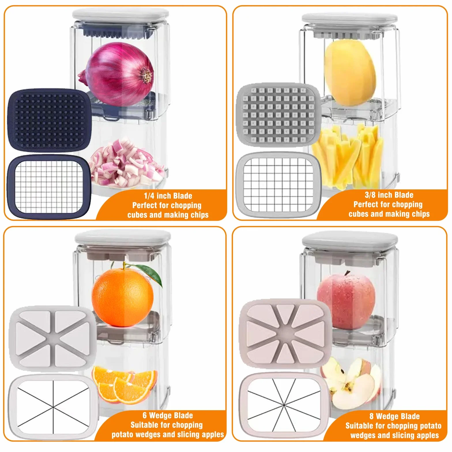 Coupe Frite 4 en 1 avec Lame Inox, Coupe Légumes Manuel Multifonctions pour Frites, Fruits, Oignon