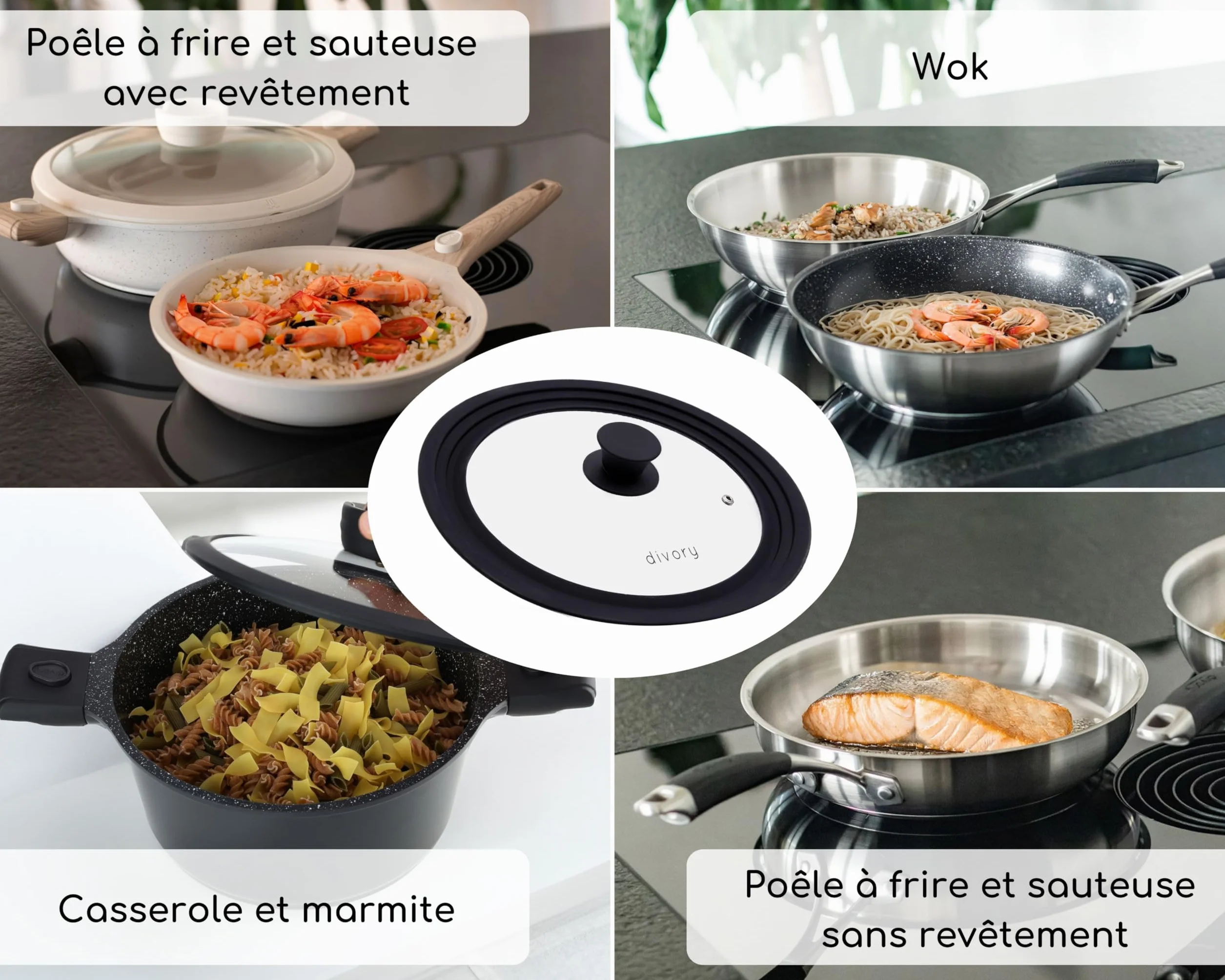 DIVORY Couvercle Universel Ø 24 26 28 cm pour casserole et poele