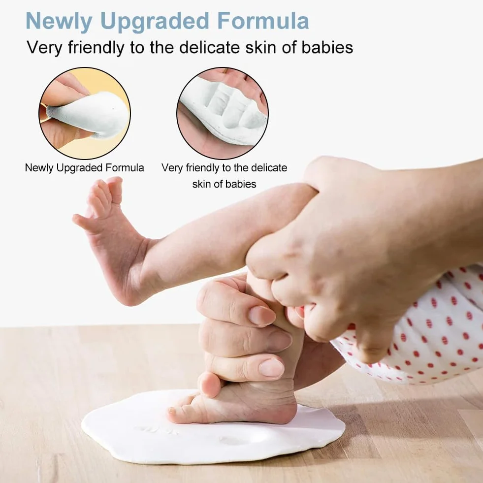 Kit d'Empreintes de Bébé Argile 3D pour Mains et Pieds, Argile Molle, Cadeau Naissance 2PC