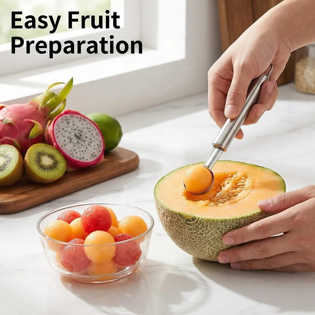 Set 4 en 1 Cuillère Parisienne à Melon Acier Inoxydable Ustensile de Cuisine