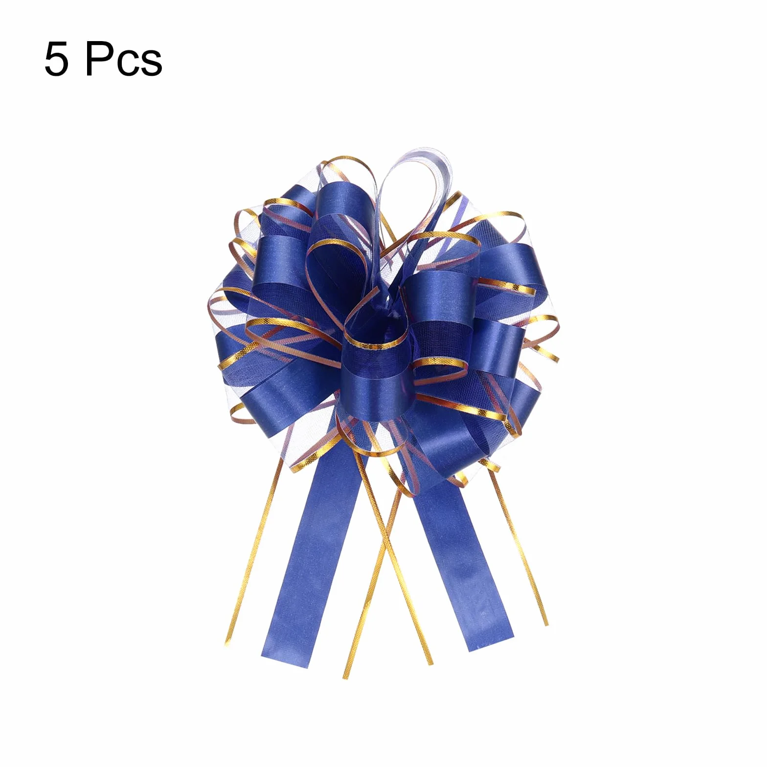 QUARKZMAN Noeud Cadeau 5Pcs 15cm Ruban de Noël Bordure Dorée Organza Bleu