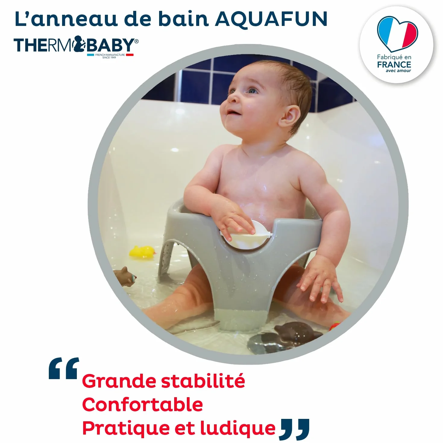 Anneau THERMOBABY de bain enfant AQUAFUN Transat Gris Jouet blanc