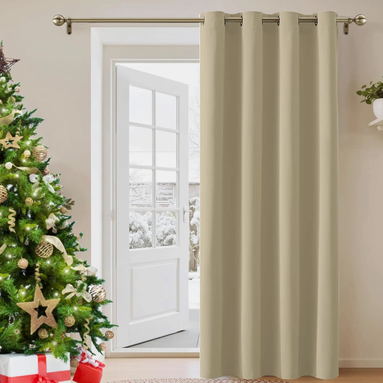 LONGCAO Rideau Occultant 250 x 210 cm Tenture Opaque à Oeillets Isolation Lumiere UV Decoration Lot de 1 Rideau Occultant pour Chambre Salon, Kaki